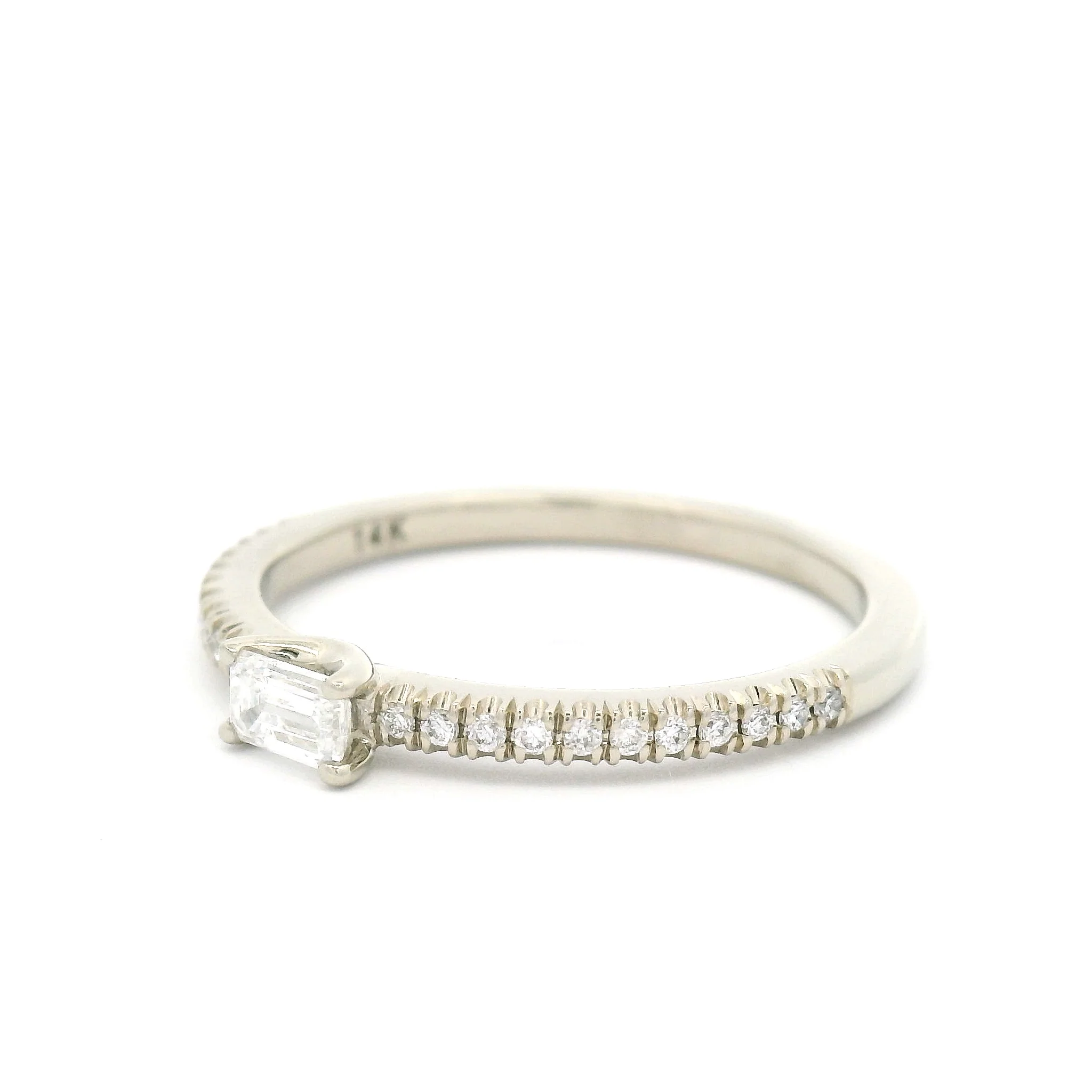 14k White Ring with 0.15ct Lab-Grown Emerald-Cut Diamond and Accent Lab Diamonds - Image 2