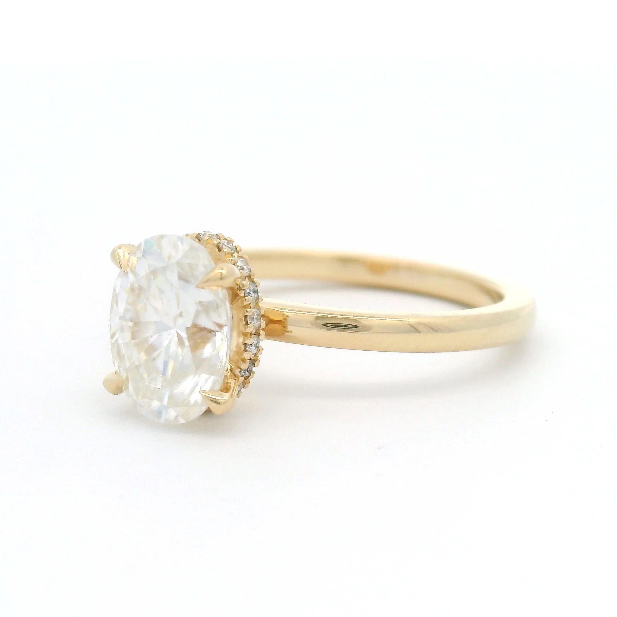 14k Yellow Solitaire with 1.77ct Oval Moissanite and Hidden Accent Lab Diamond Halo - Image 2
