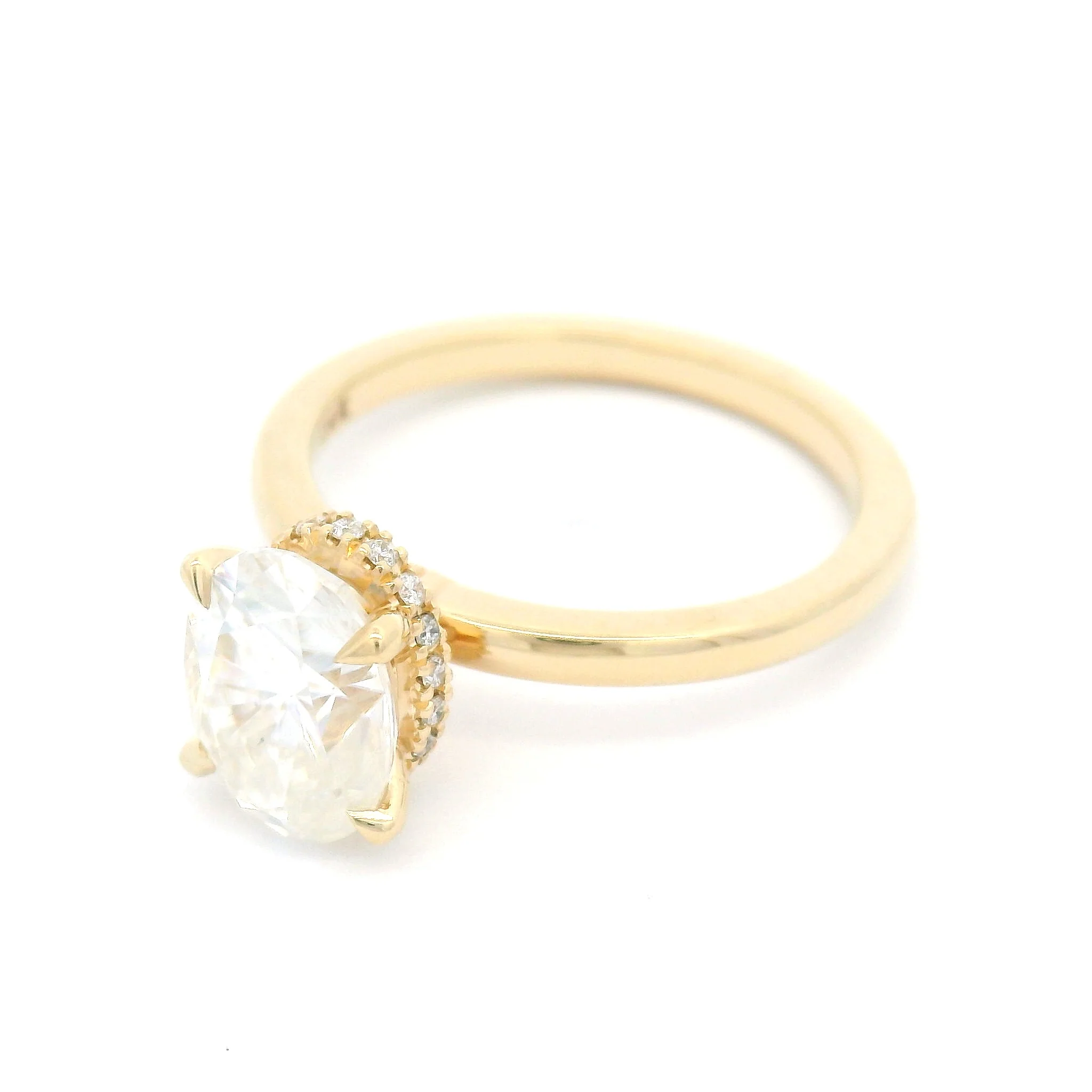 14k Yellow Solitaire with 1.77ct Oval Moissanite and Hidden Accent Lab Diamond Halo - Image 3