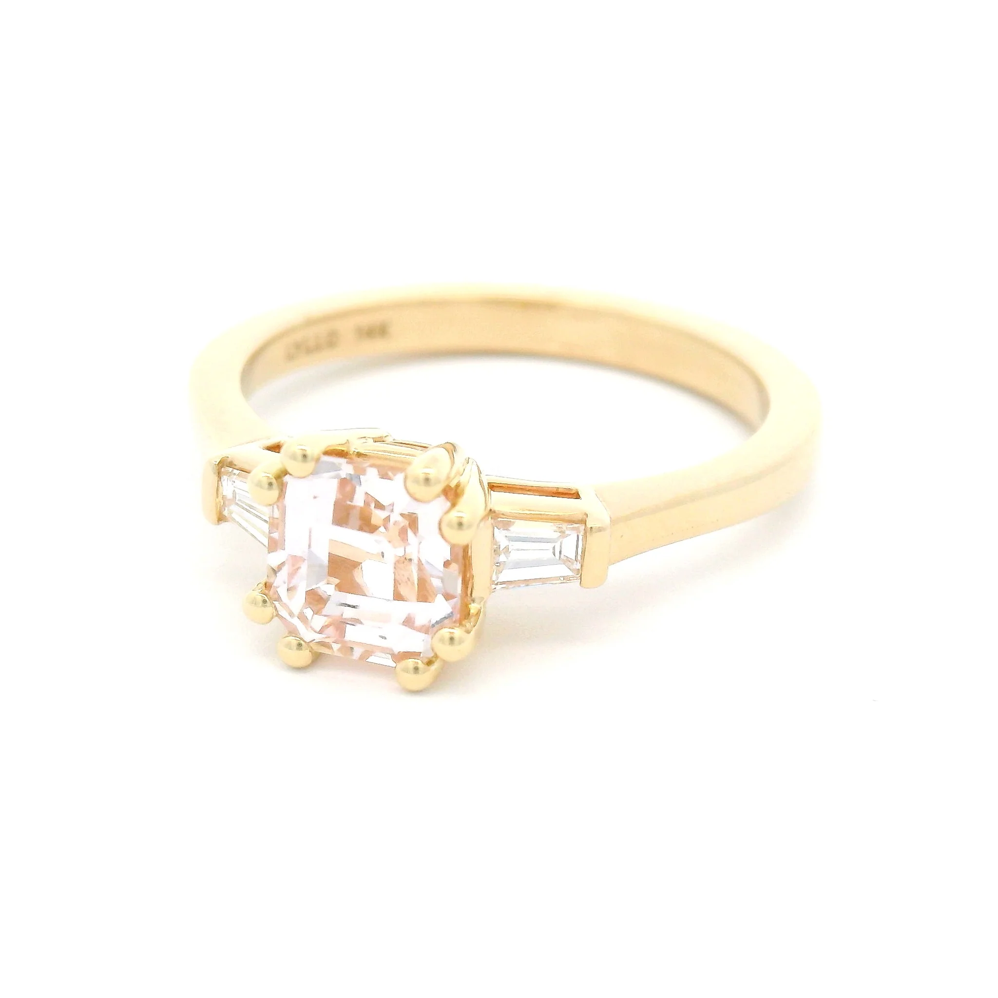 14k Yellow 3-Stone Ring with 1.26ct Light Pink Sapphire and Diamond Baguettes - Image 2