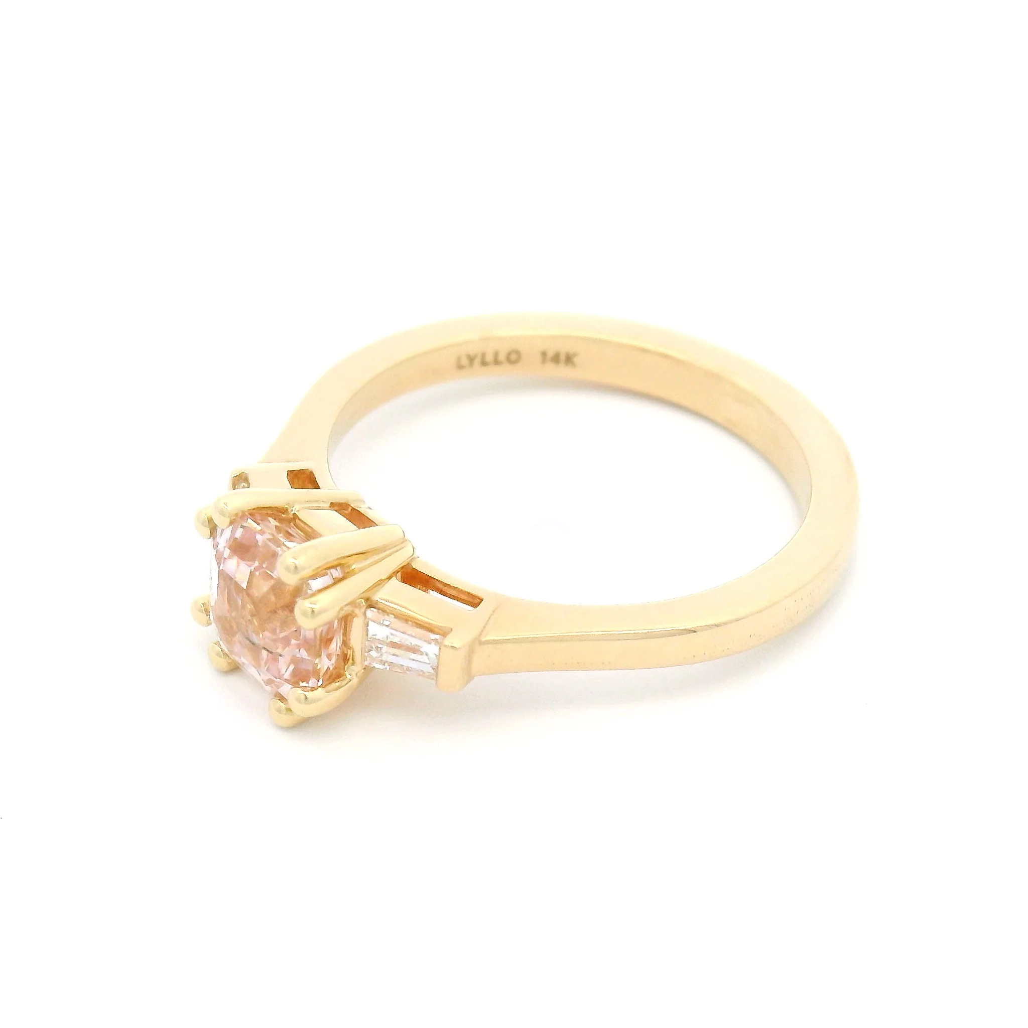 14k Yellow 3-Stone Ring with 1.26ct Light Pink Sapphire and Diamond Baguettes - Image 4