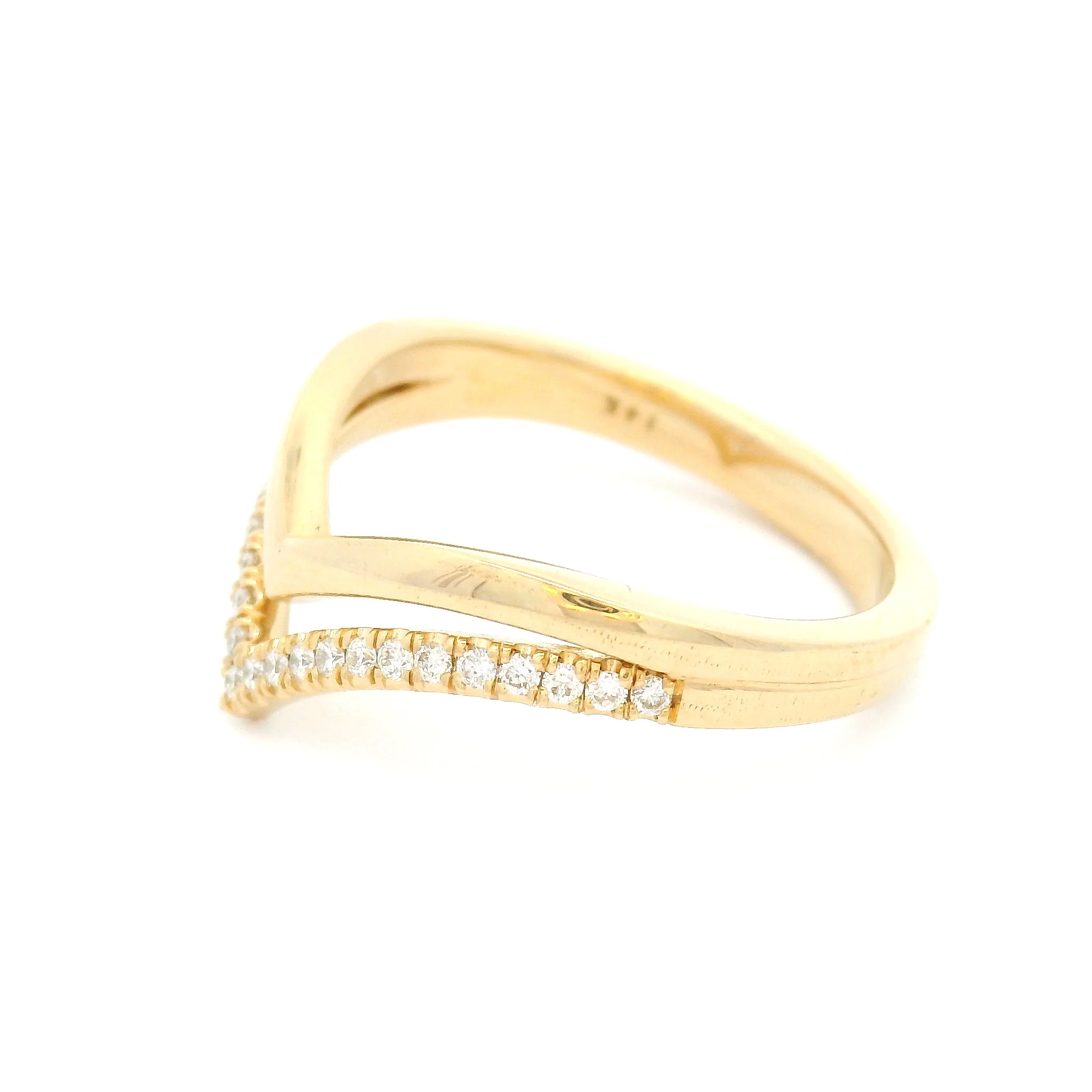 14k Yellow Gold Double Chevron Wedding Band Featuring Natural Diamonds - Image 3