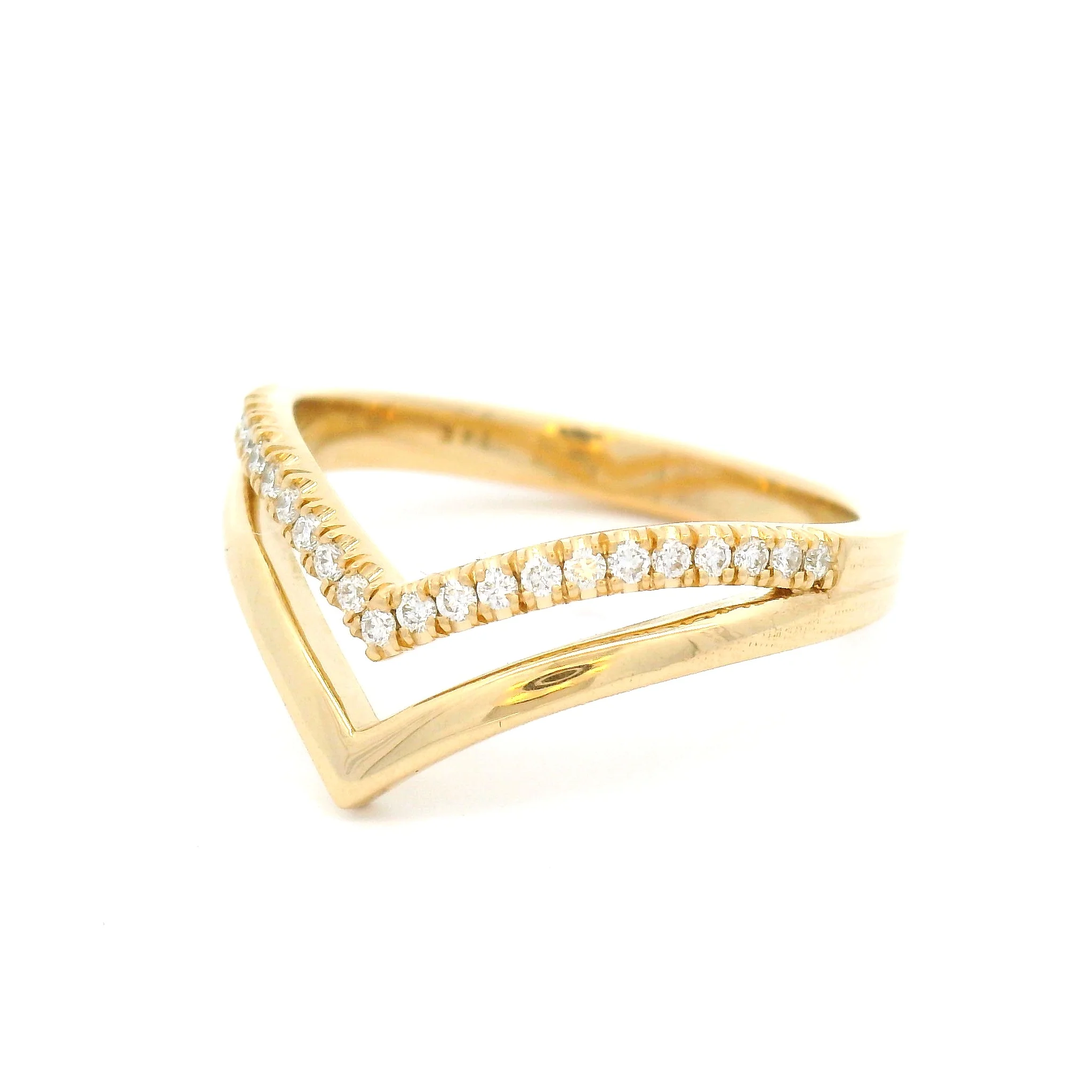 14k Yellow Gold Double Chevron Wedding Band Featuring Natural Diamonds - Image 3