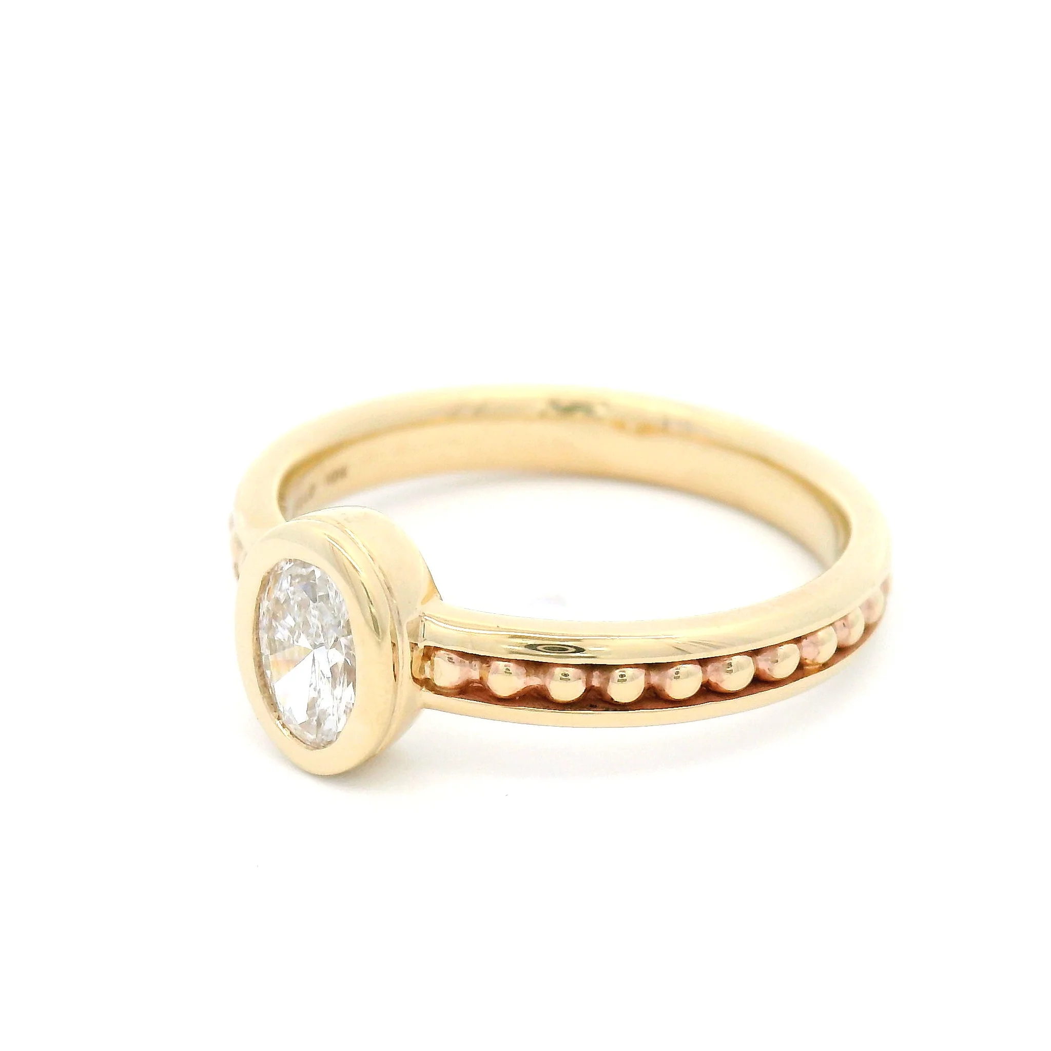 10k Yellow Bead Accented Solitaire with Bezel-Set 0.35ct Lab-Grown Oval Diamond - Image 2