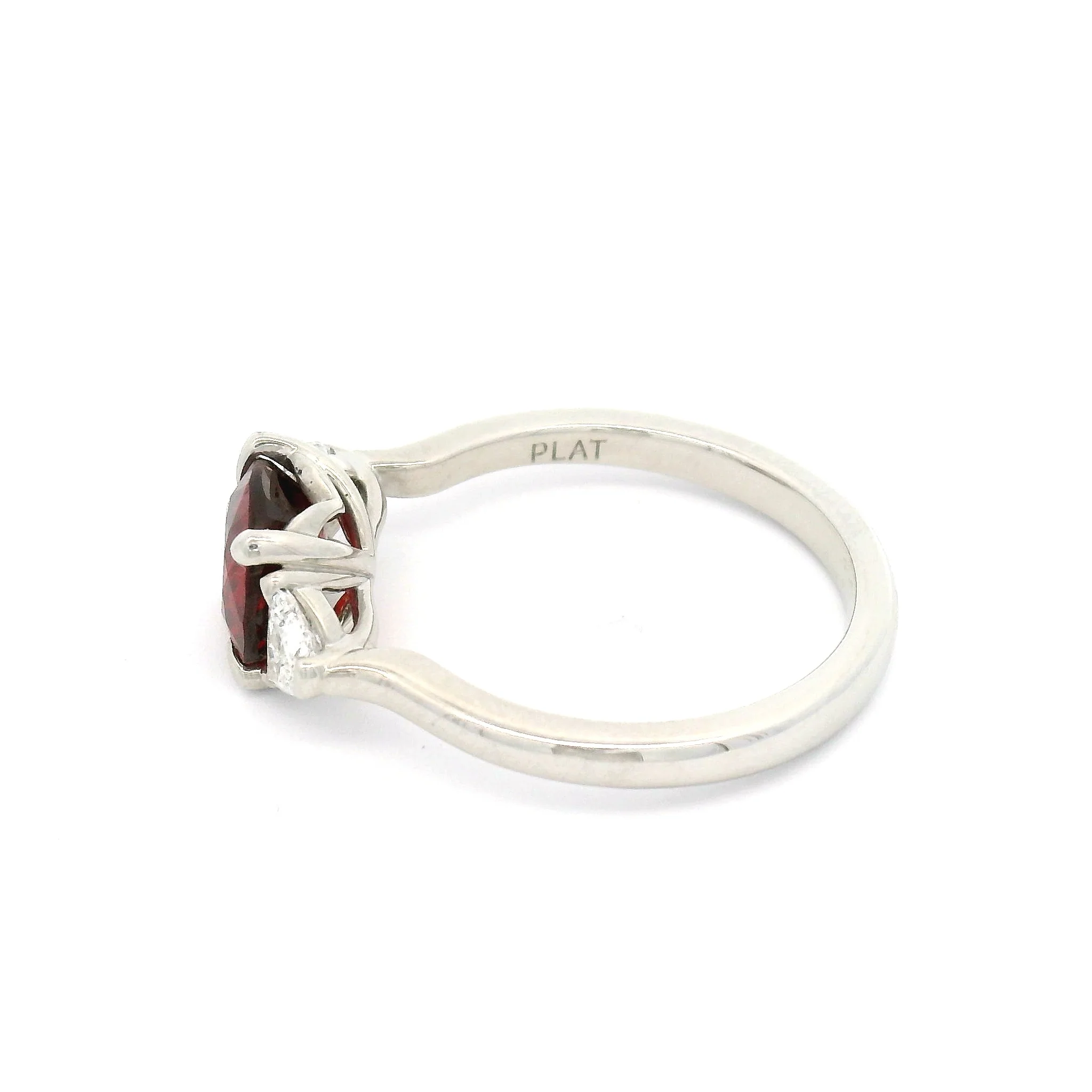 Platinum Three-Stone Ring with Natural 1.6ct Cushion-Cut Ruby & 1/2 Moon Diamonds - Image 5
