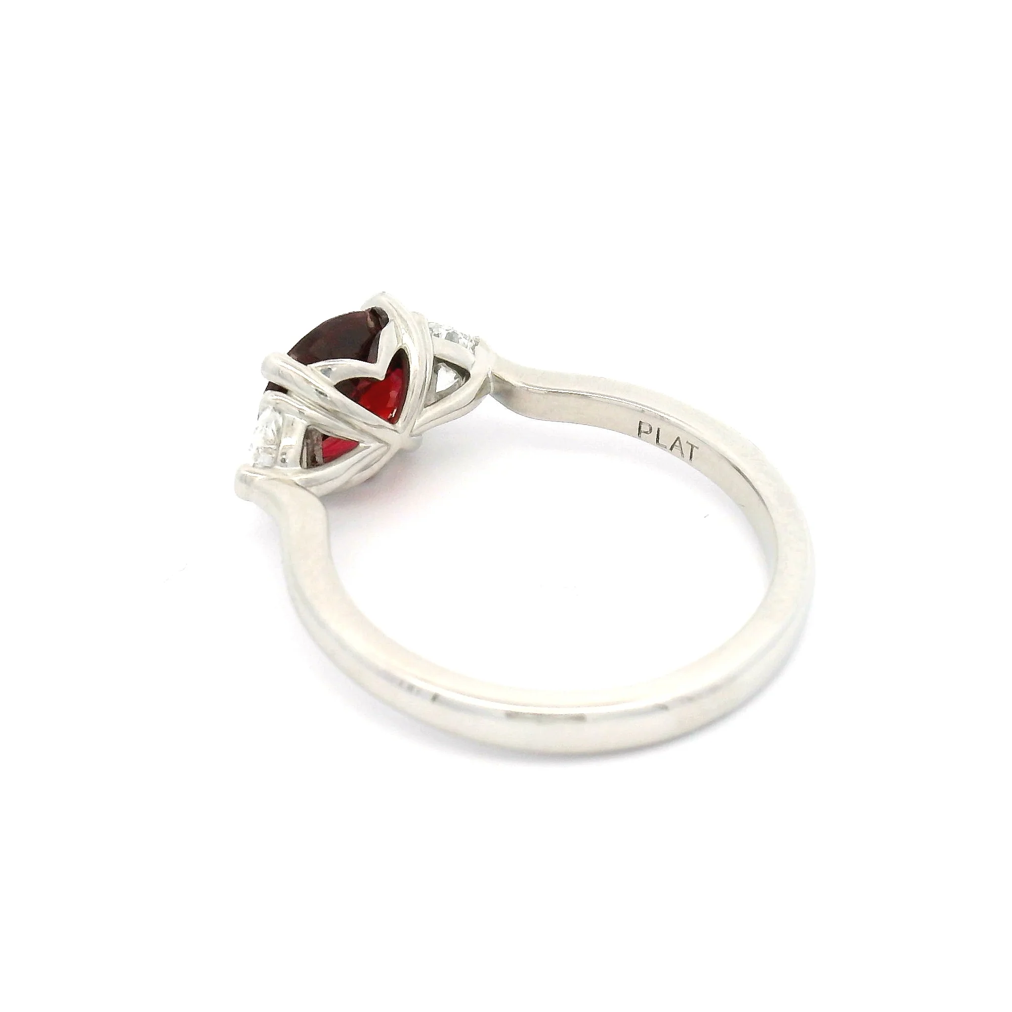 Platinum Three-Stone Ring with Natural 1.6ct Cushion-Cut Ruby & 1/2 Moon Diamonds - Image 6