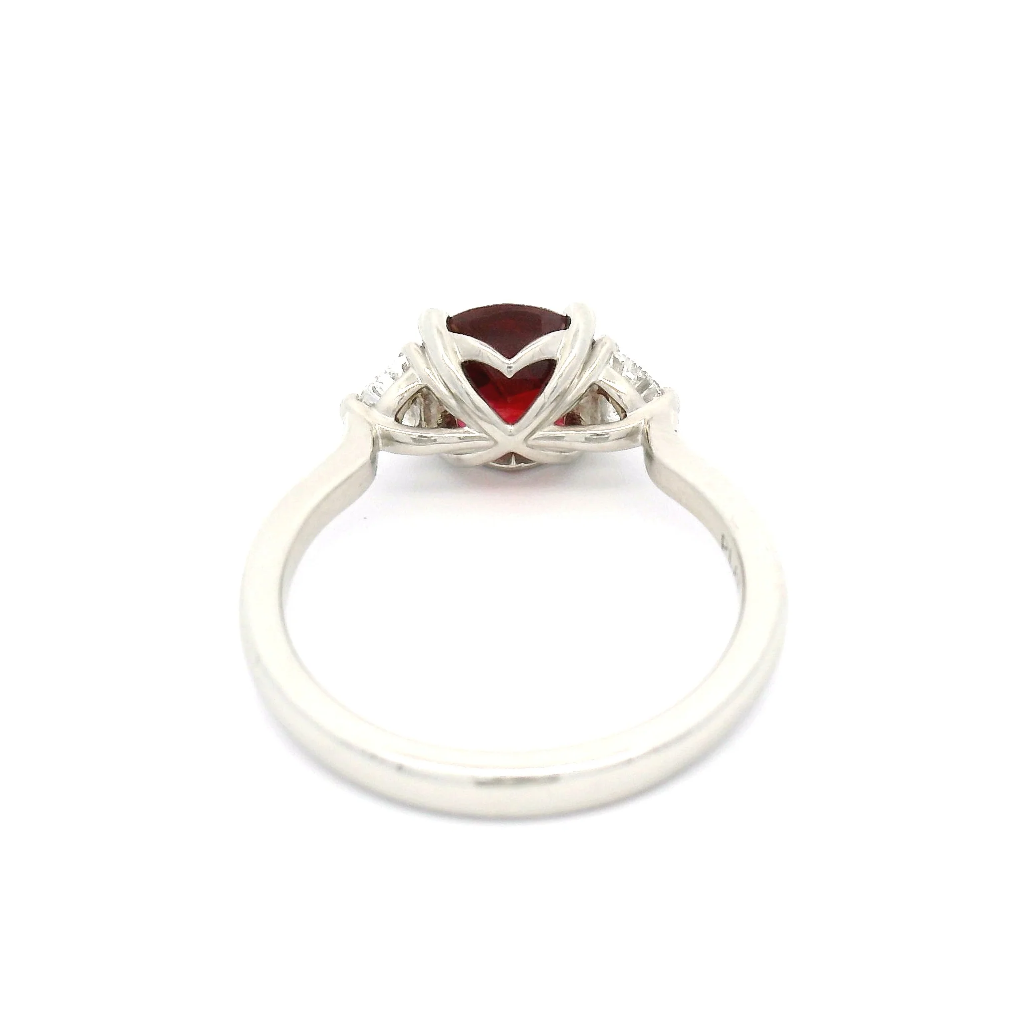 Platinum Three-Stone Ring with Natural 1.6ct Cushion-Cut Ruby & 1/2 Moon Diamonds - Image 7