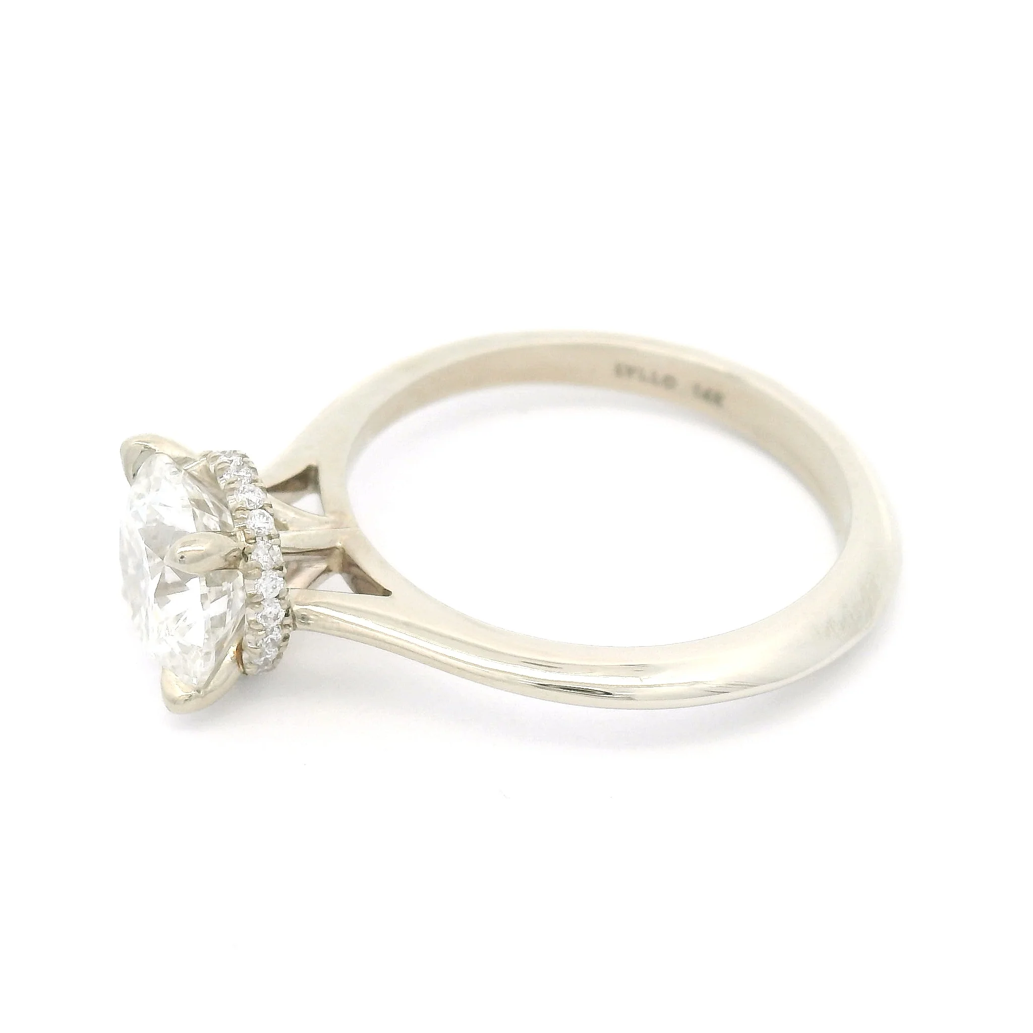 14k White Solitaire with 1.5ct Lab-Grown Diamond and Lab Diamond Hidden Halo - Image 3
