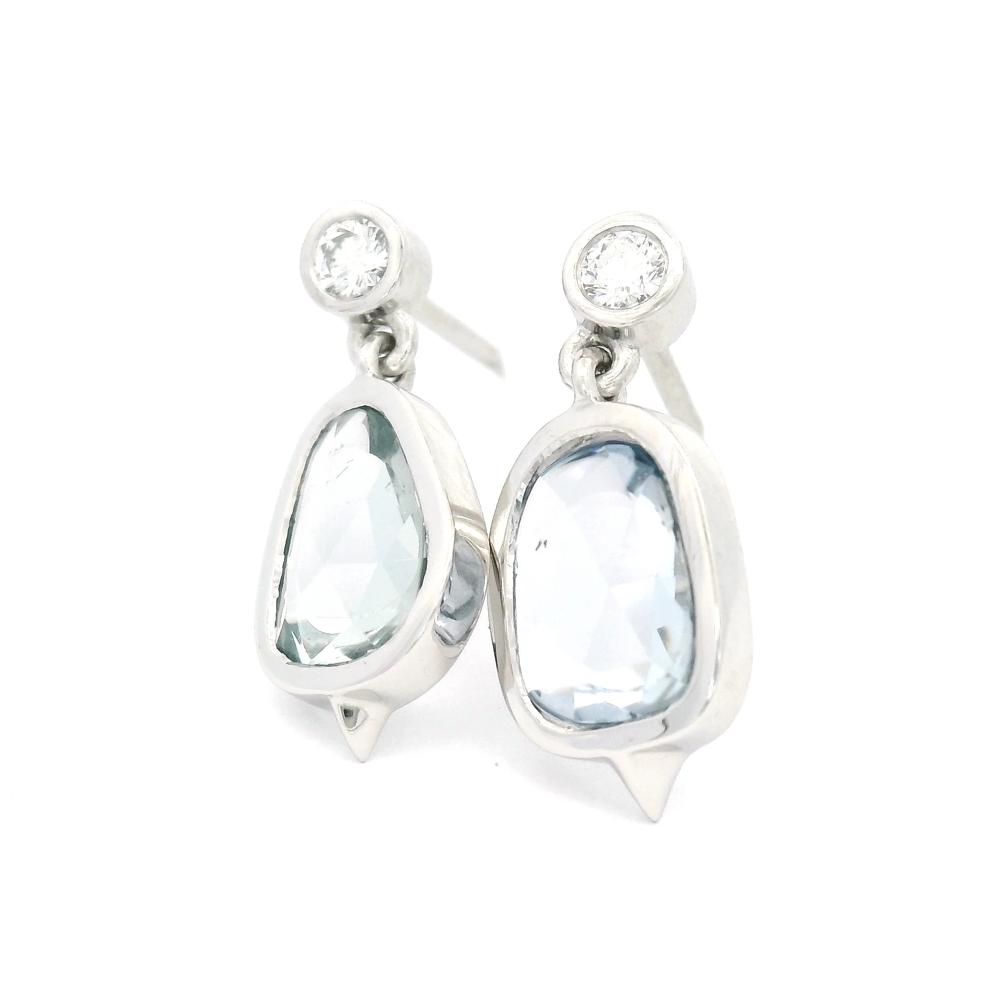 Platinum Earrings with 2.51cts Blue Sapphire Rose-Cuts and Accent Natural Diamonds - Image 2