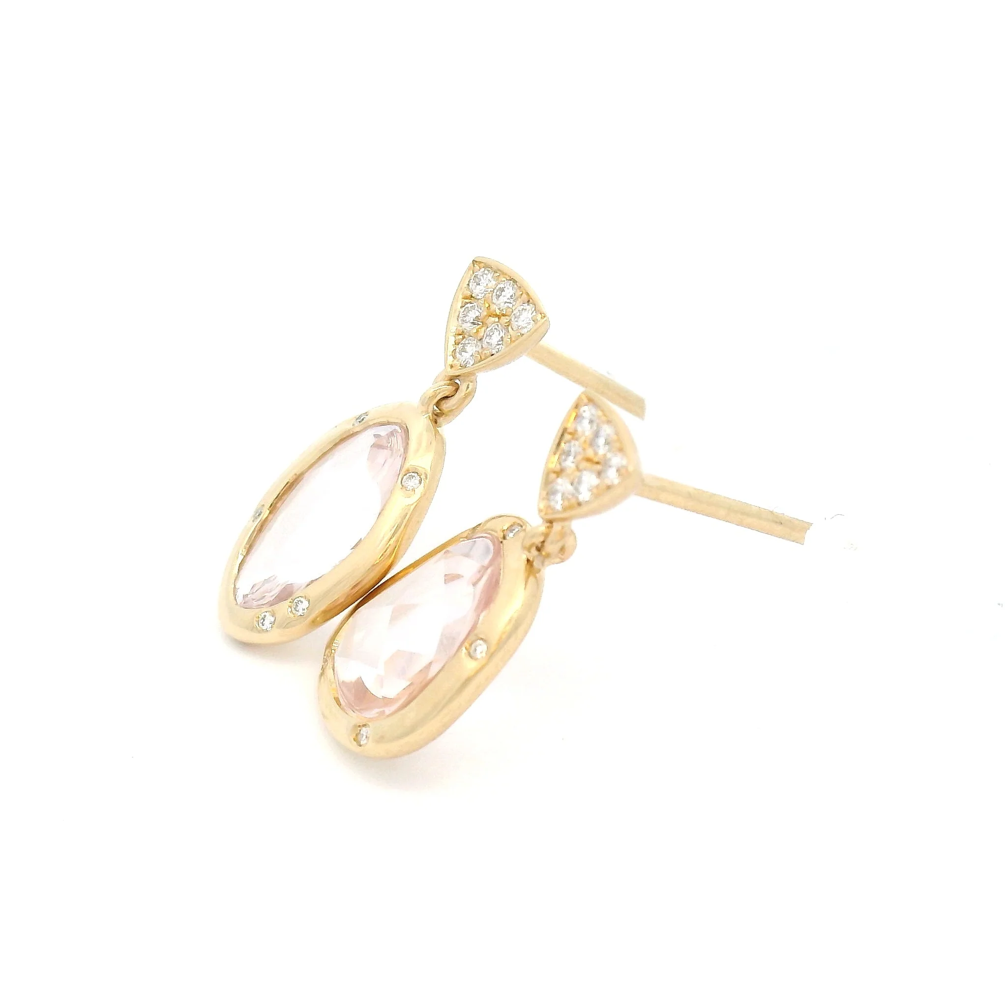 14k Yellow Earrings with 2.33cts Pink Sapphire Rose-Cuts and Accent Natural Diamonds - Image 2