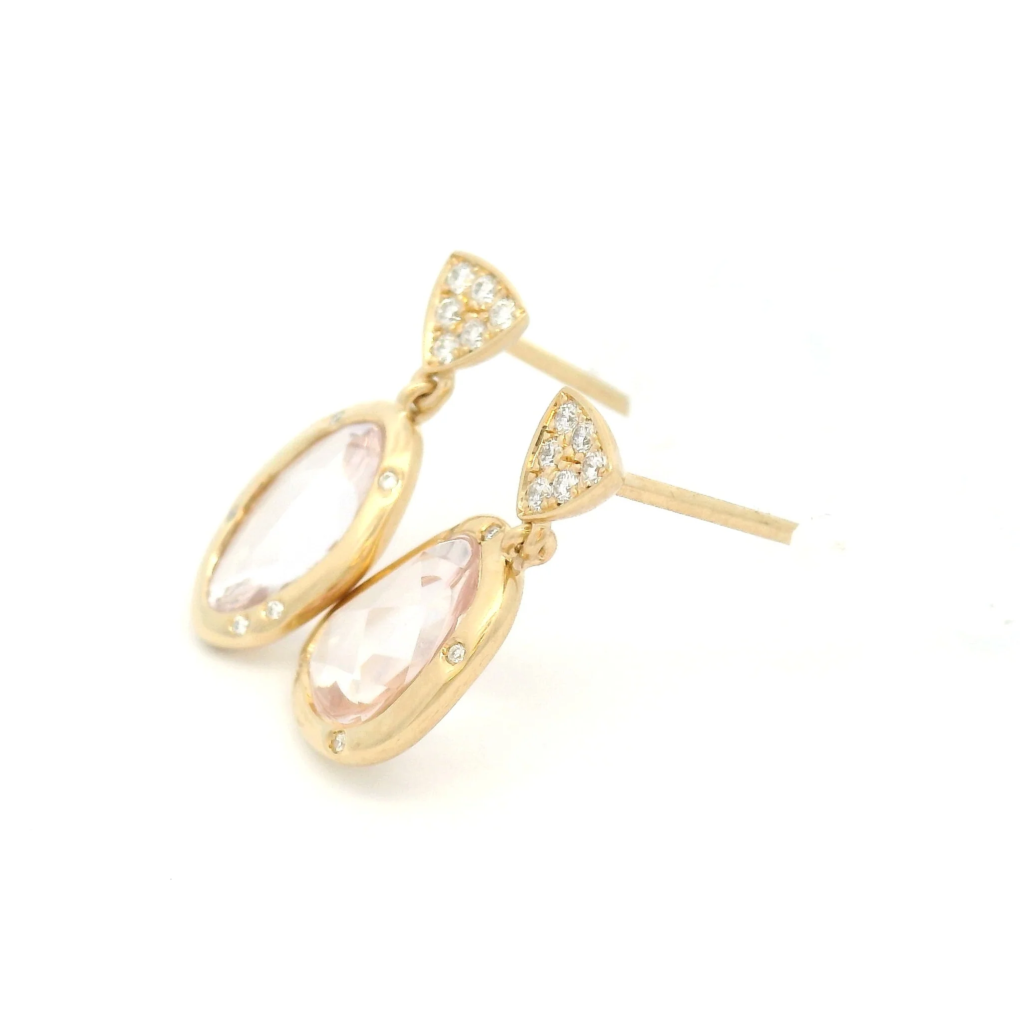 14k Yellow Earrings with 2.33cts Pink Sapphire Rose-Cuts and Accent Natural Diamonds - Image 3