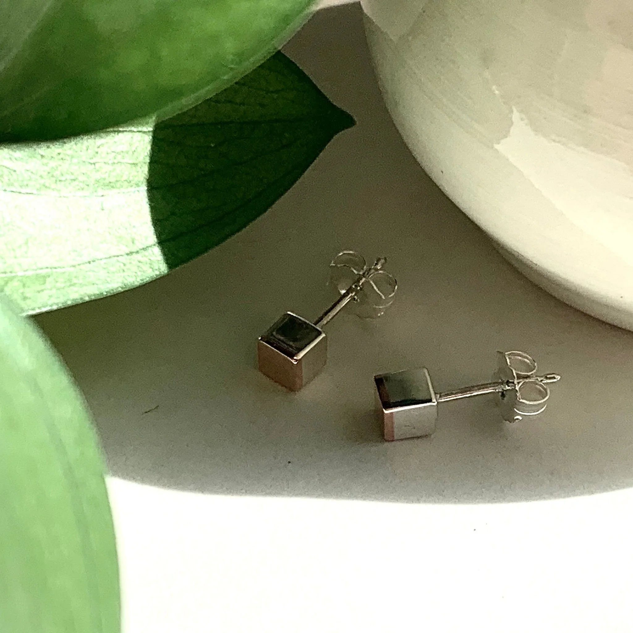 Cubed Silver and Copper Stud Earrings - Image 2