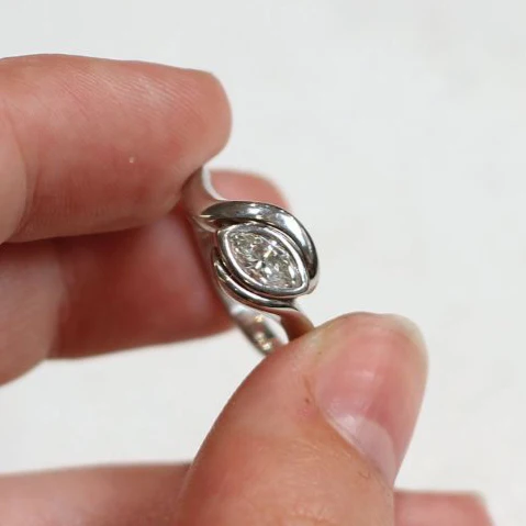 Platinum Bezel Set Solitaire with 0.44ct Natural Marquise Diamond - Image 3