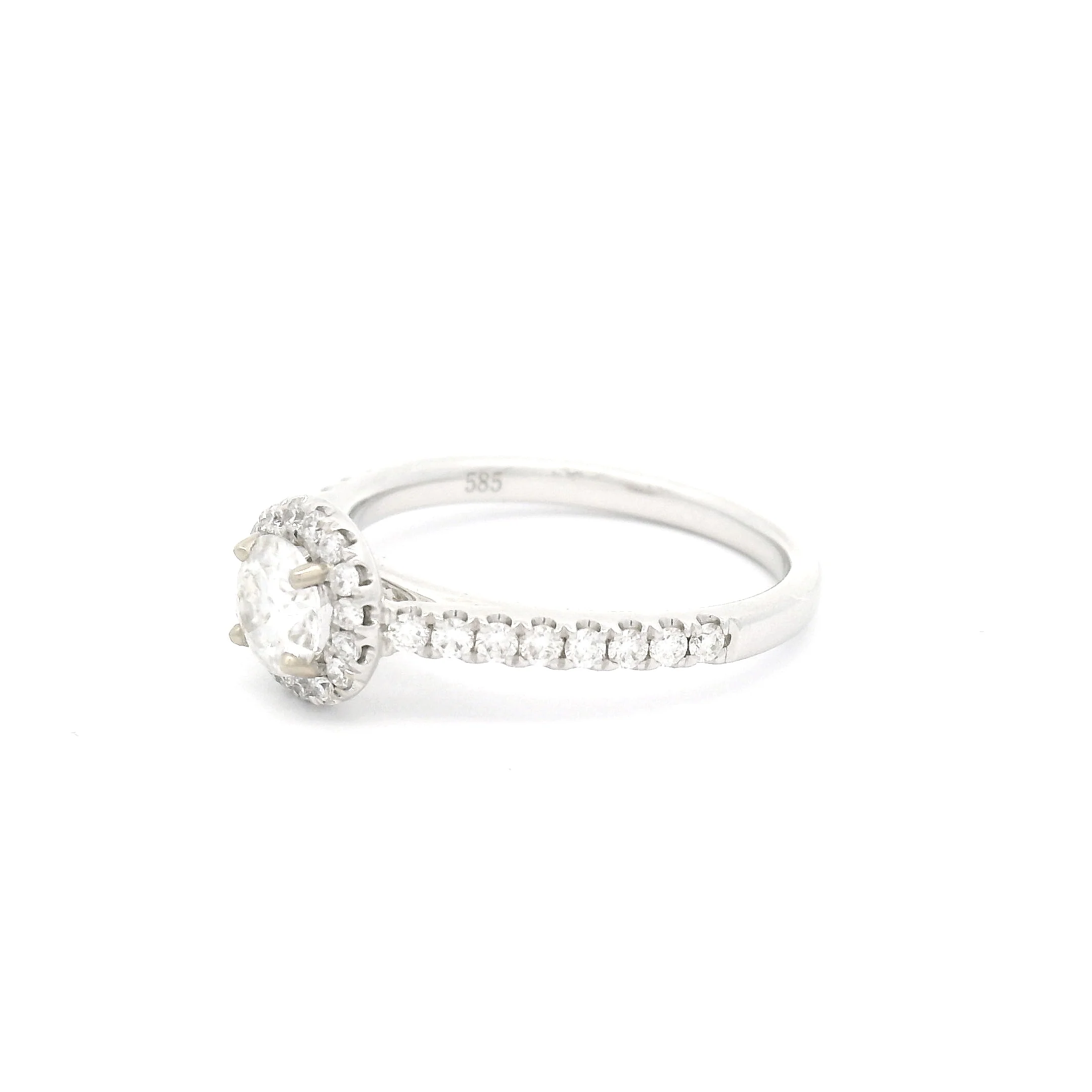Franchesca - 14k White 5mm Round Moissanite Ring with Diamond Set Halo and Shank - Image 2