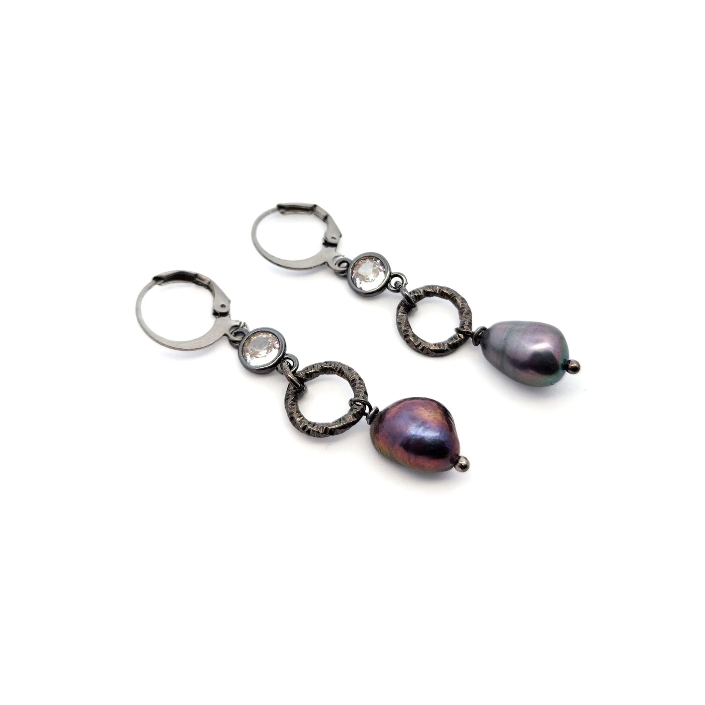 CZ & Purple Teardrop Pearl Earrings - Image 2