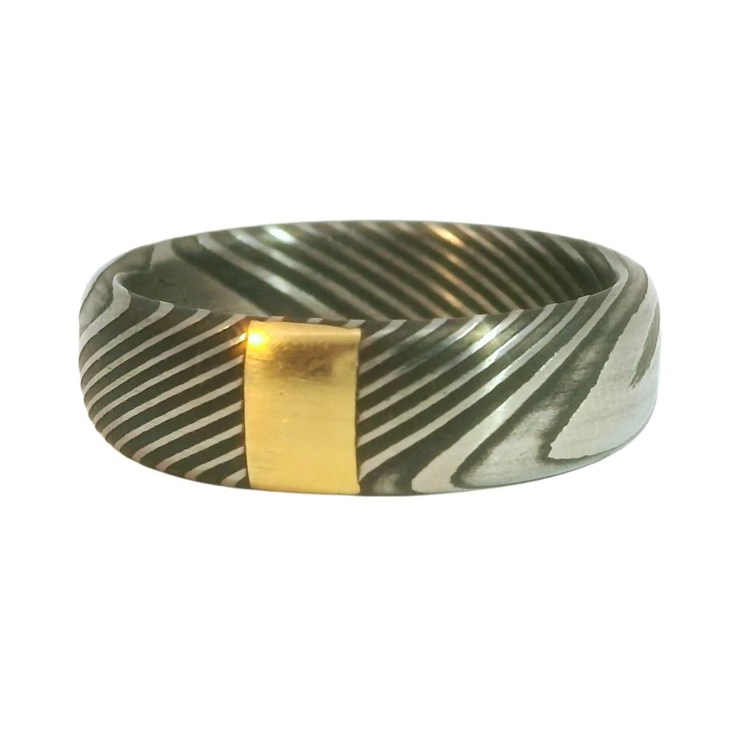 Damascus Steel and Gold Accent Band - Image 3