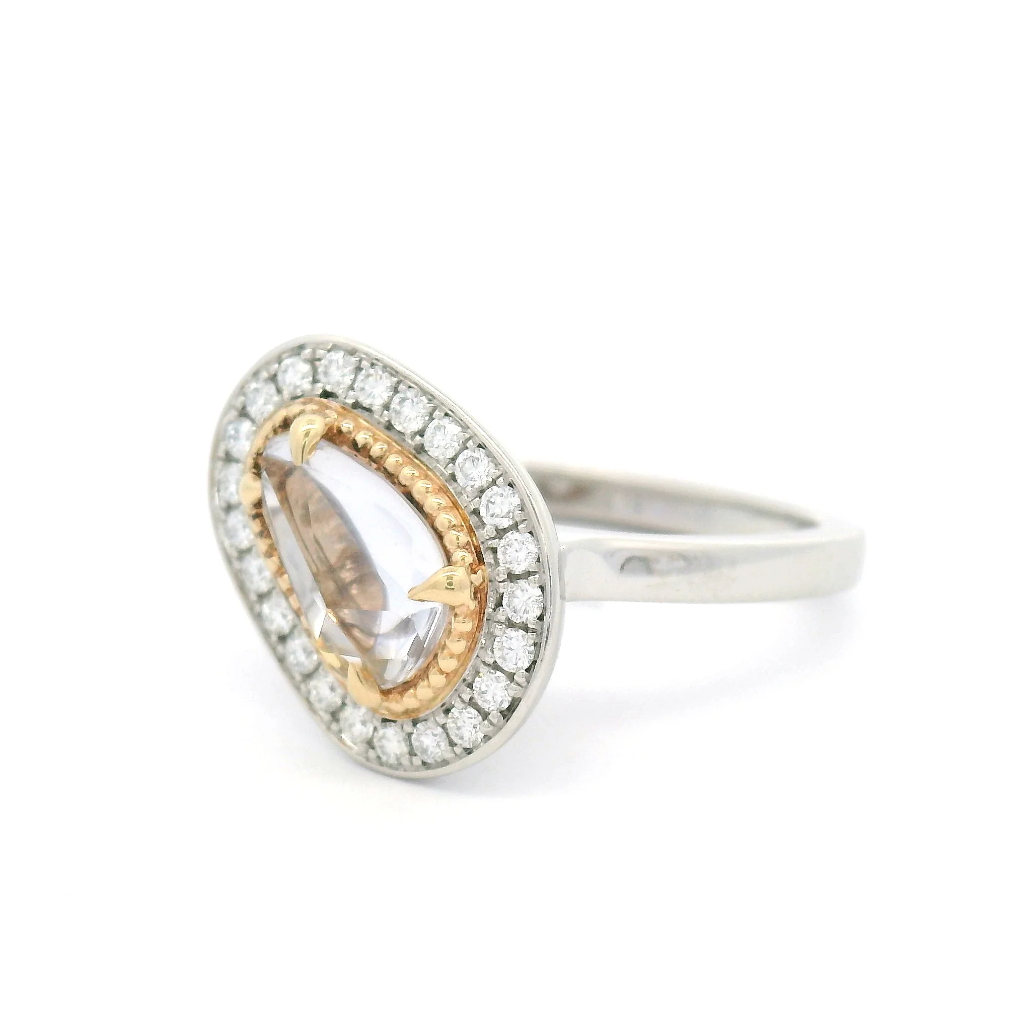 Platinum and 14k Yellow Ring with 1.25ct Free-Form Rose-Cut Sapphire and Accent Diamond Halo - Image 2