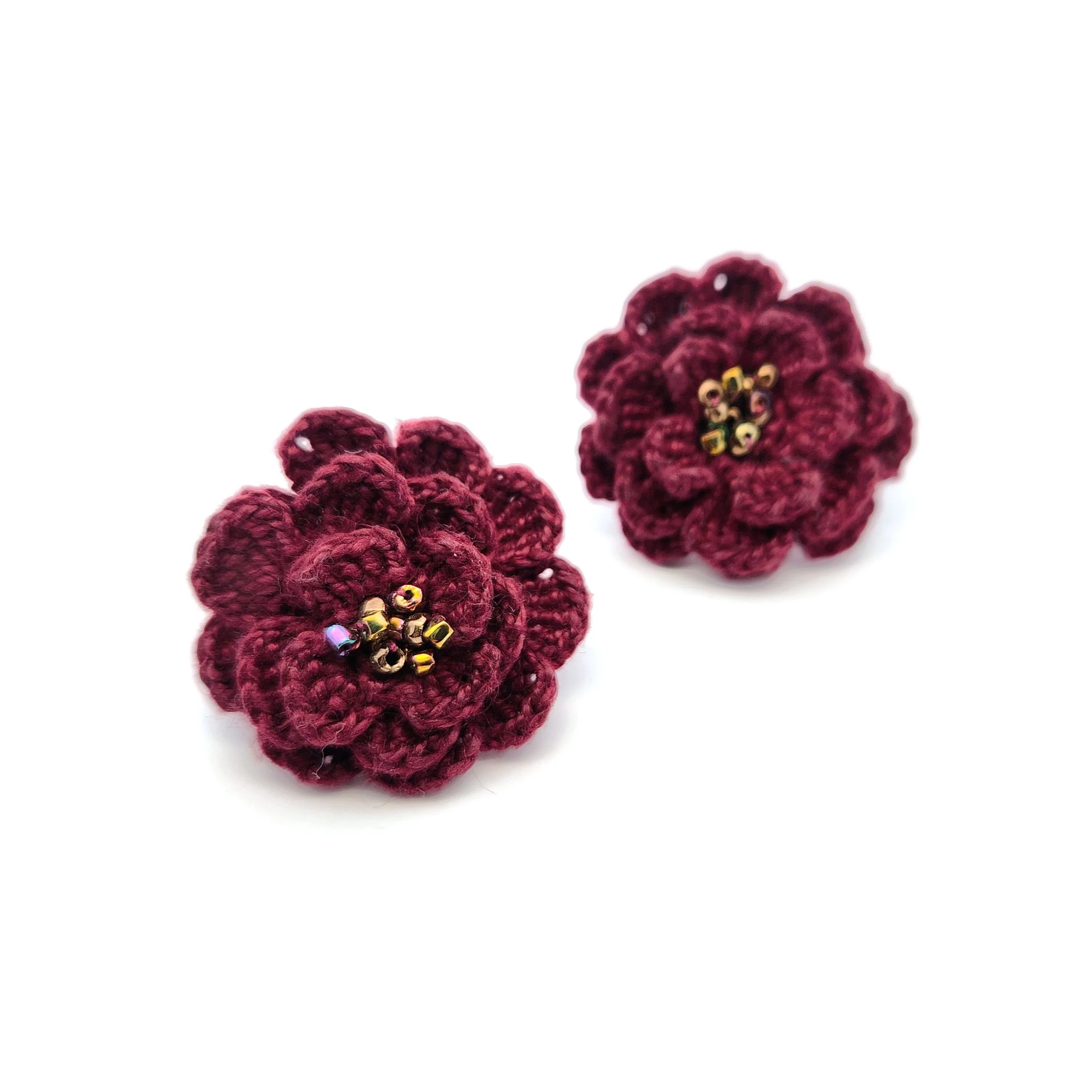 Dark Red Carnations Embroidery Earrings - Image 2