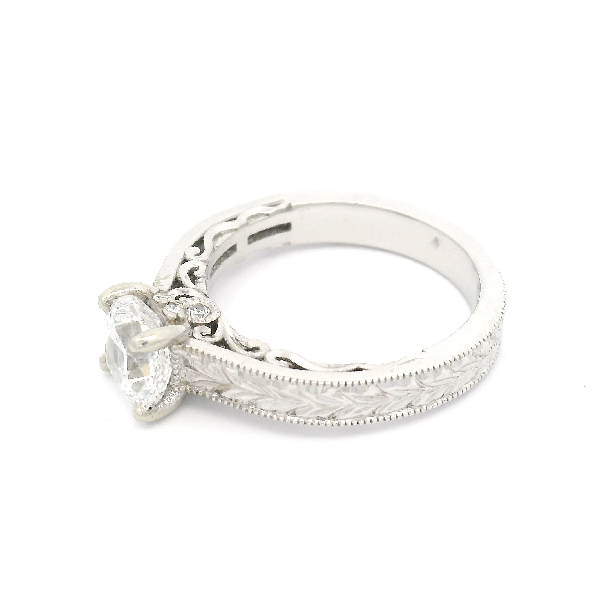14k White Vintage-Style Solitaire with 1.25ct Lab-Grown Diamond & Hidden Accent Lab Diamonds - Image 3
