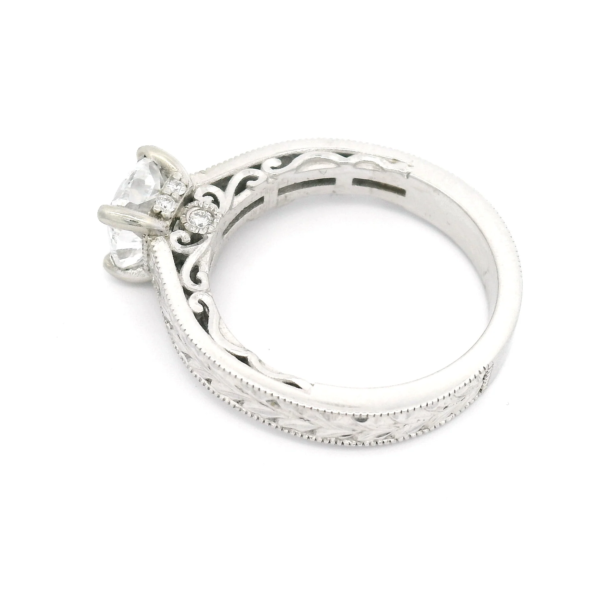 14k White Vintage-Style Solitaire with 1.25ct Lab-Grown Diamond & Hidden Accent Lab Diamonds - Image 4