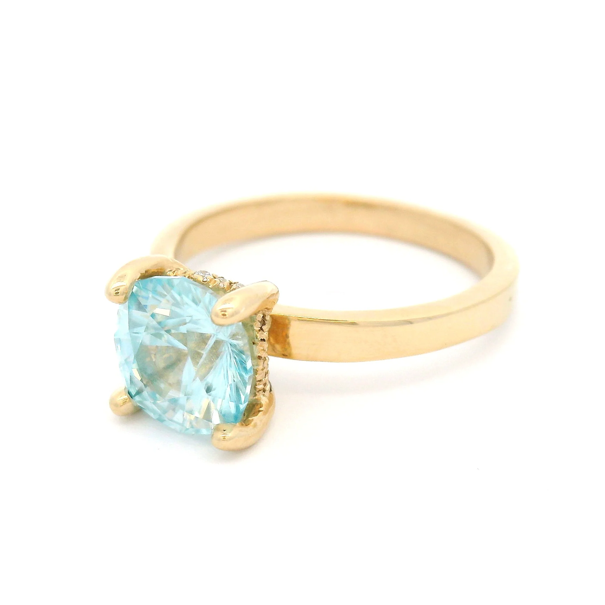 14k Yellow Solitaire with 2.64ct Blue Zircon and Hidden Natural Accent Diamonds - Image 2