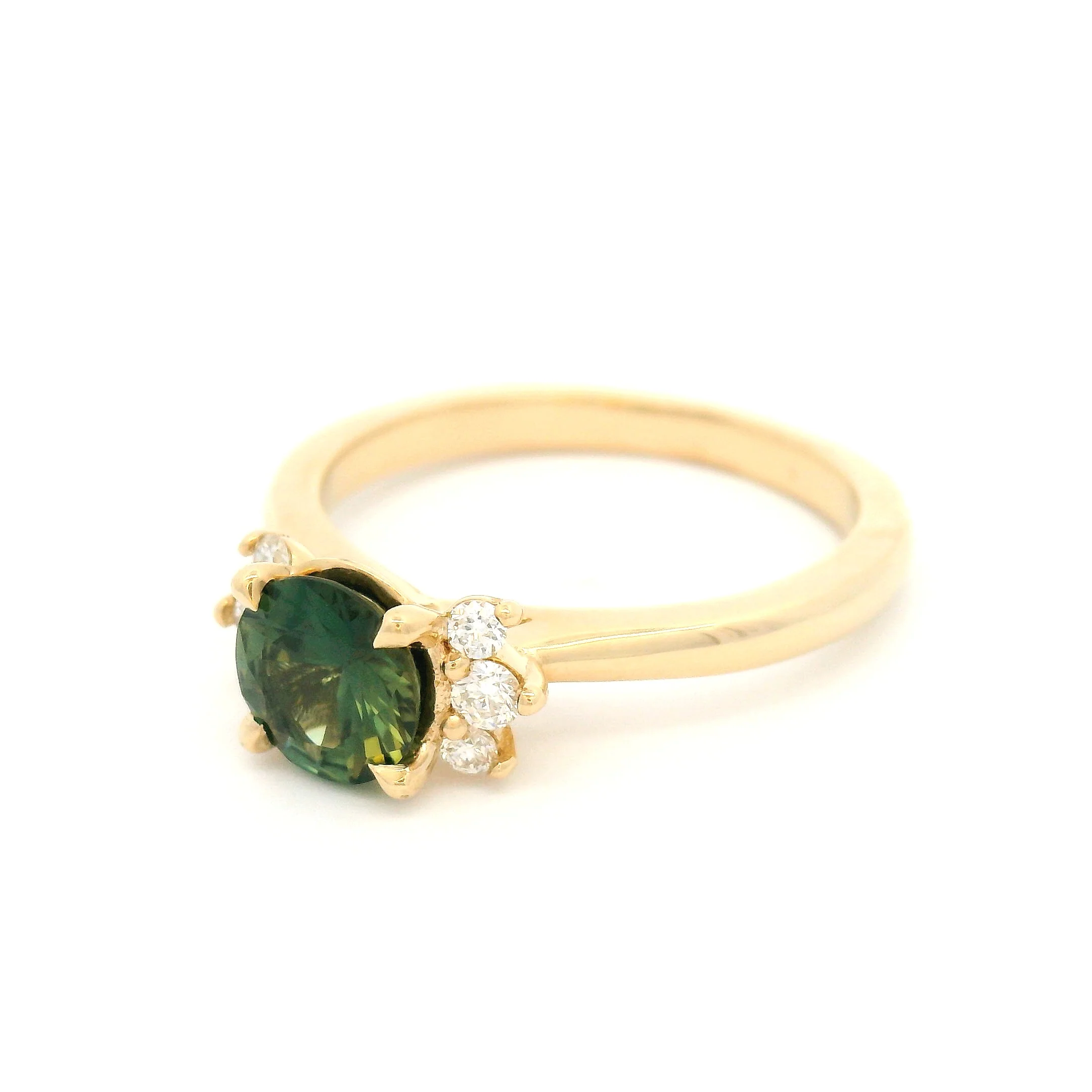 14k Yellow Engagement Ring with 0.88ct Teal Sapphire and Accent Lab-Grown Diamonds - Image 2