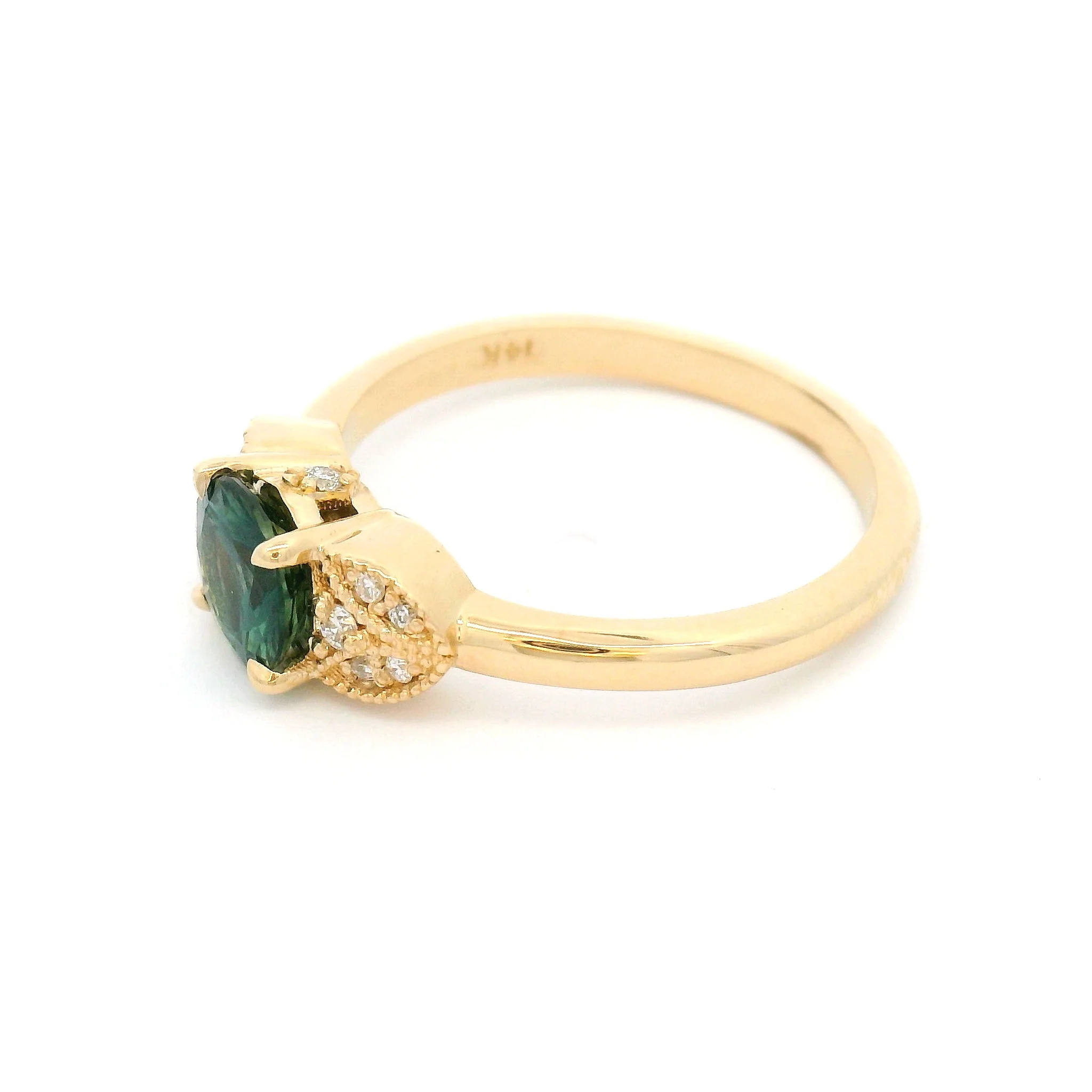 14k Yellow Vintage-Inspired Ring with 0.85ct Teal Sapphire and Accent Lab-Grown Diamonds - Image 3