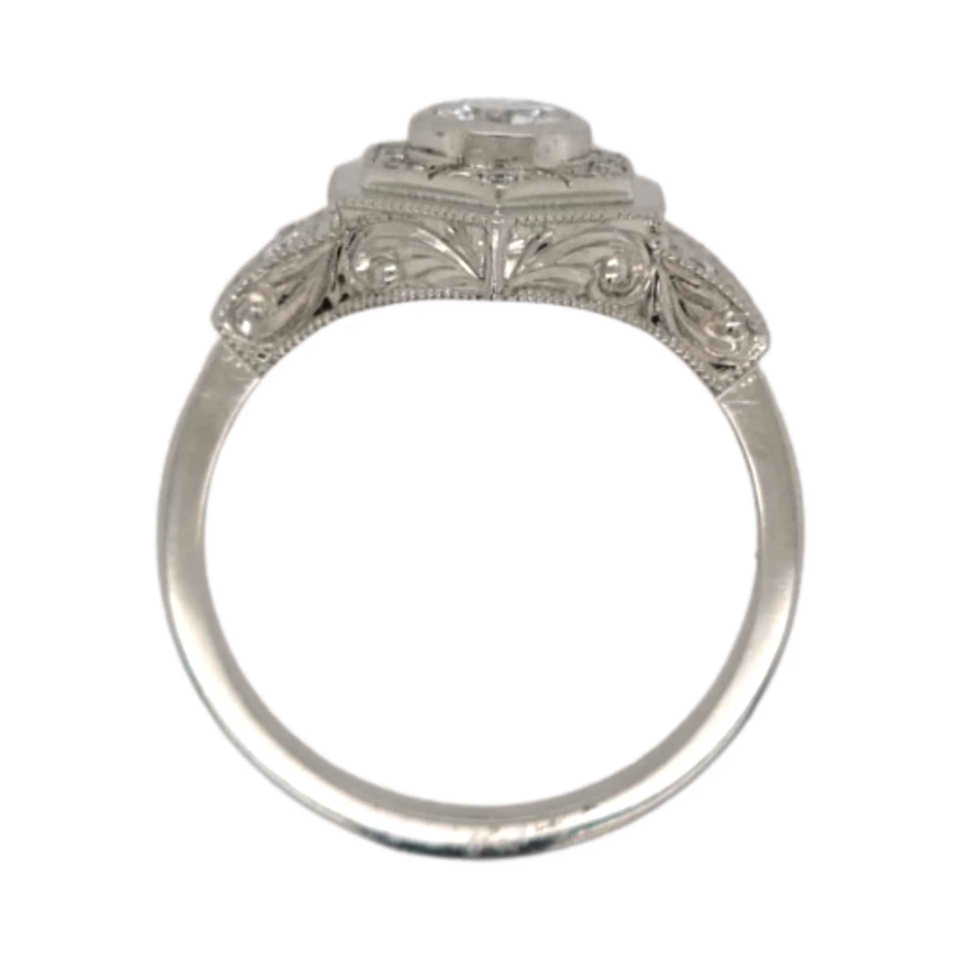 14k White Vintage-Style Engagement Ring with 0.26ct Diamond and Accent Diamonds - Image 5