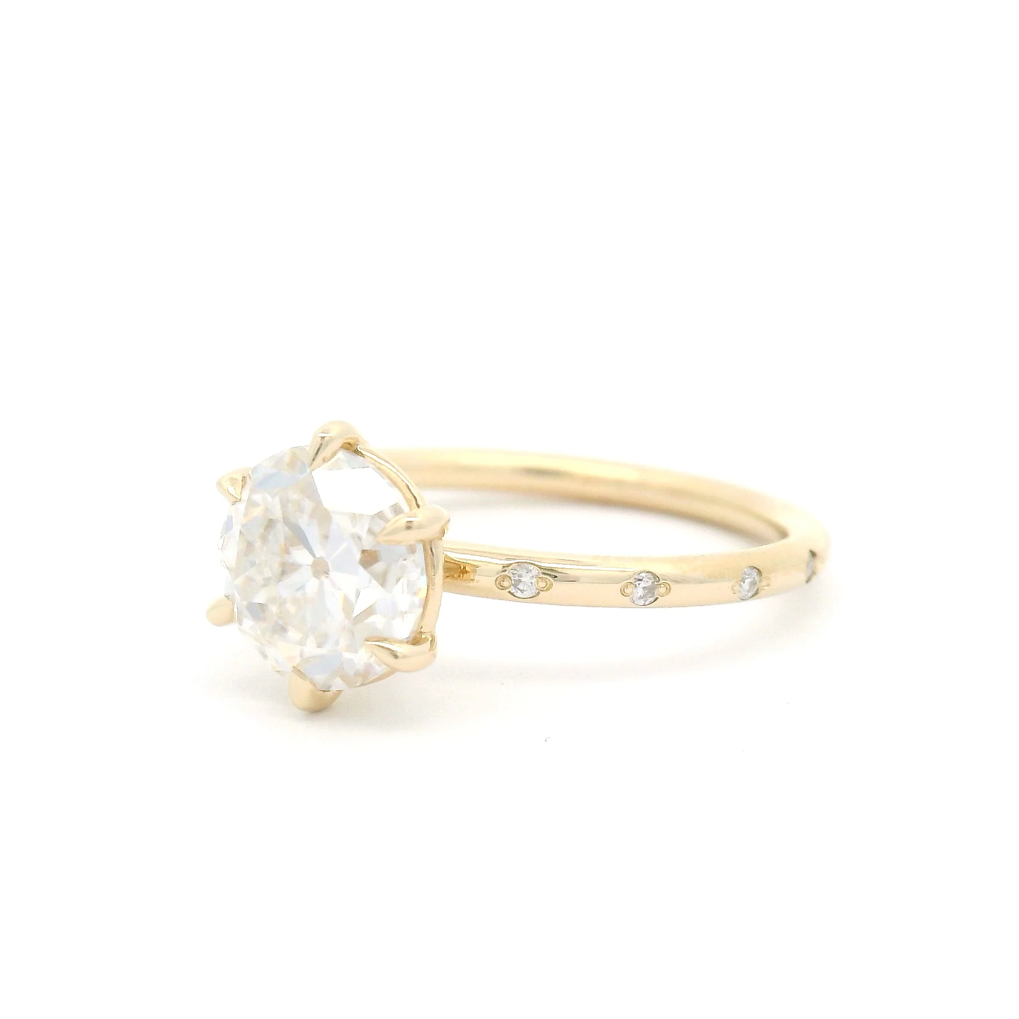 14k Yellow Six-Claw Solitaire with 1.37ct Moissanite and Accent Moissanites - Image 2