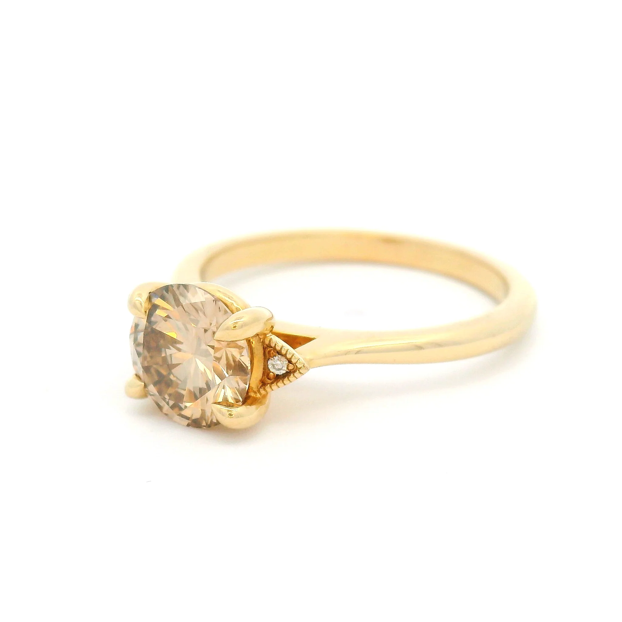 14k Yellow Solitaire with 1.2ct Fancy Light-Brown Diamond and Accent Diamonds - Image 2