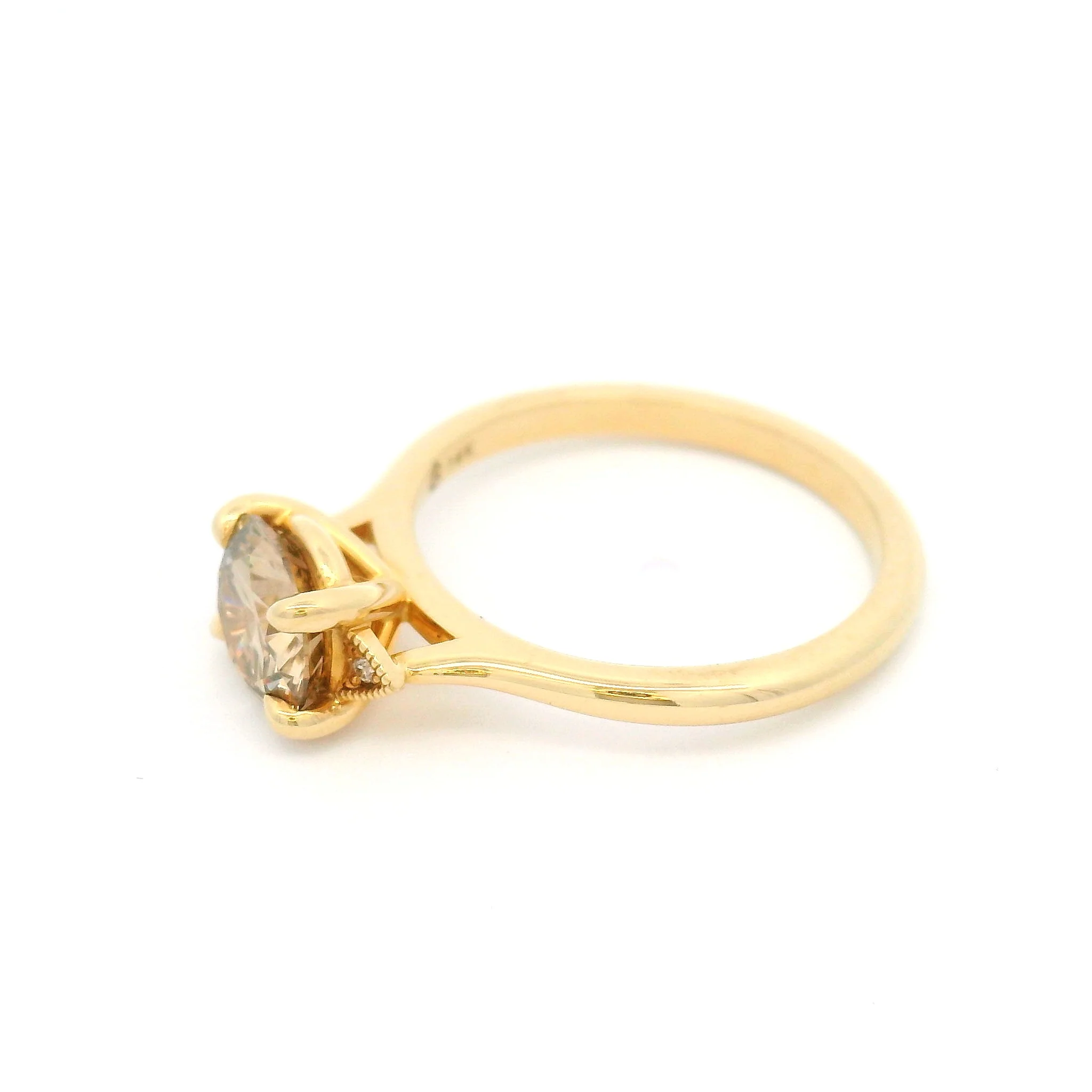 14k Yellow Solitaire with 1.2ct Fancy Light-Brown Diamond and Accent Diamonds - Image 4