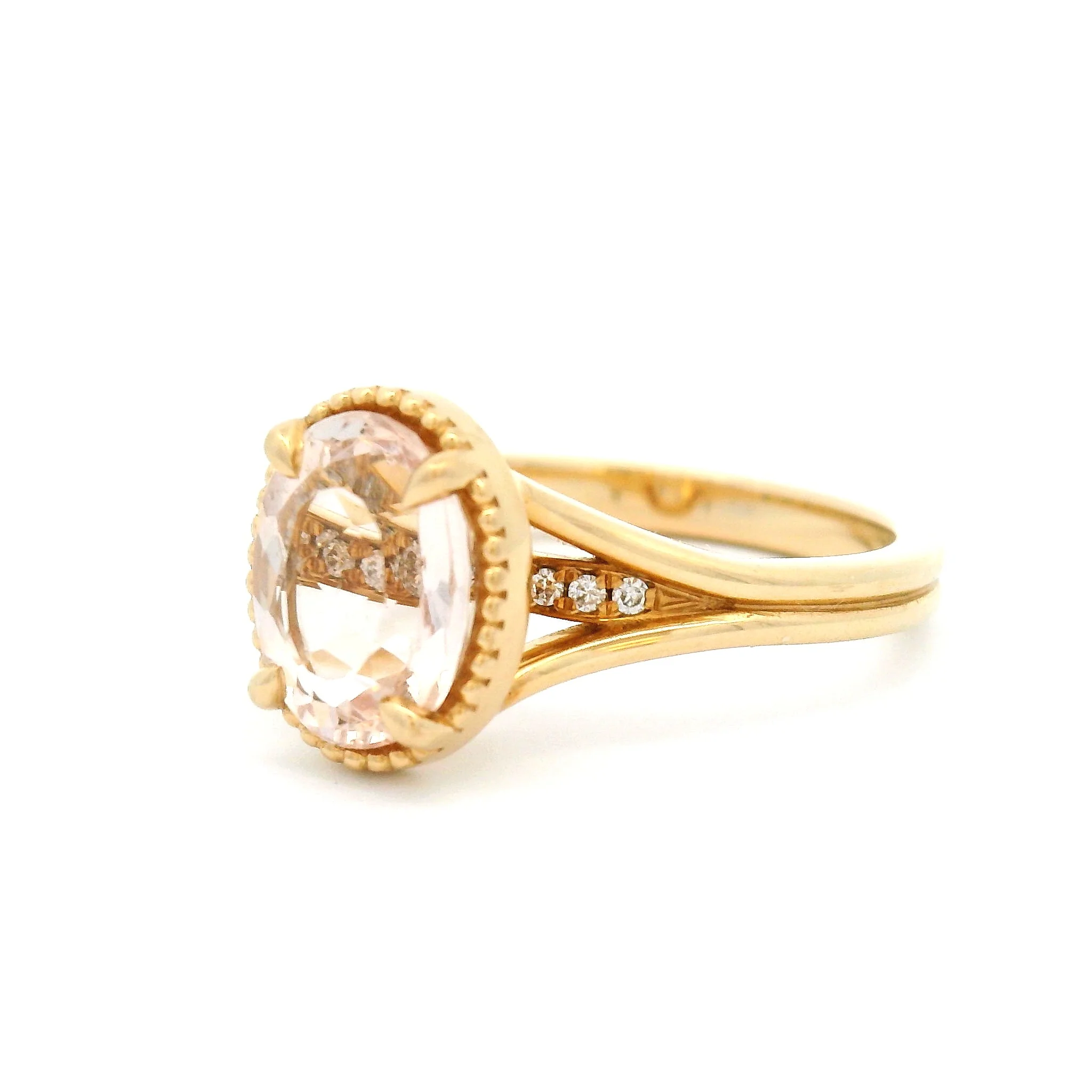 14k Yellow Engagement Ring with 1.74ct Oval Morganite and Accent Diamonds - Image 2