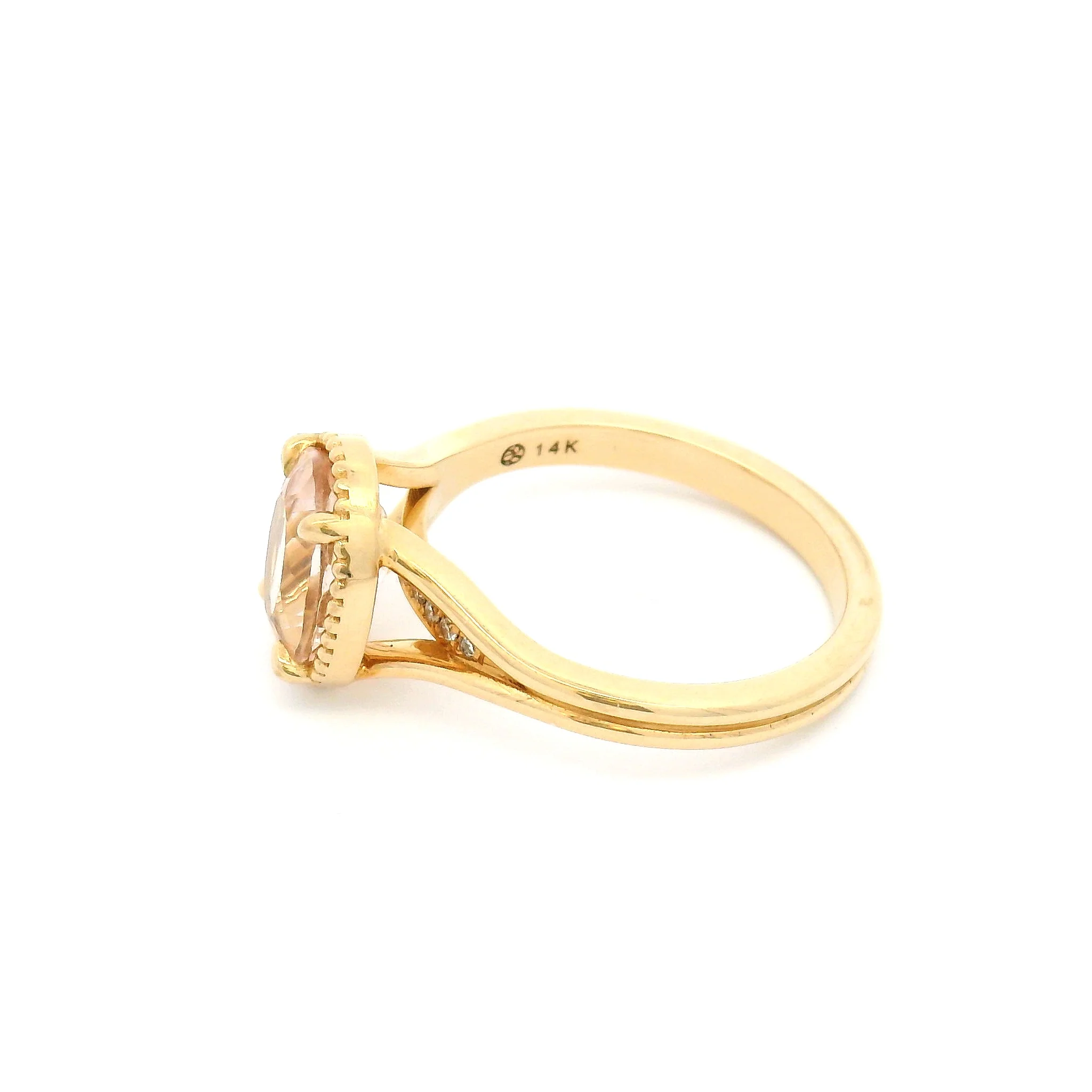 14k Yellow Engagement Ring with 1.74ct Oval Morganite and Accent Diamonds - Image 4