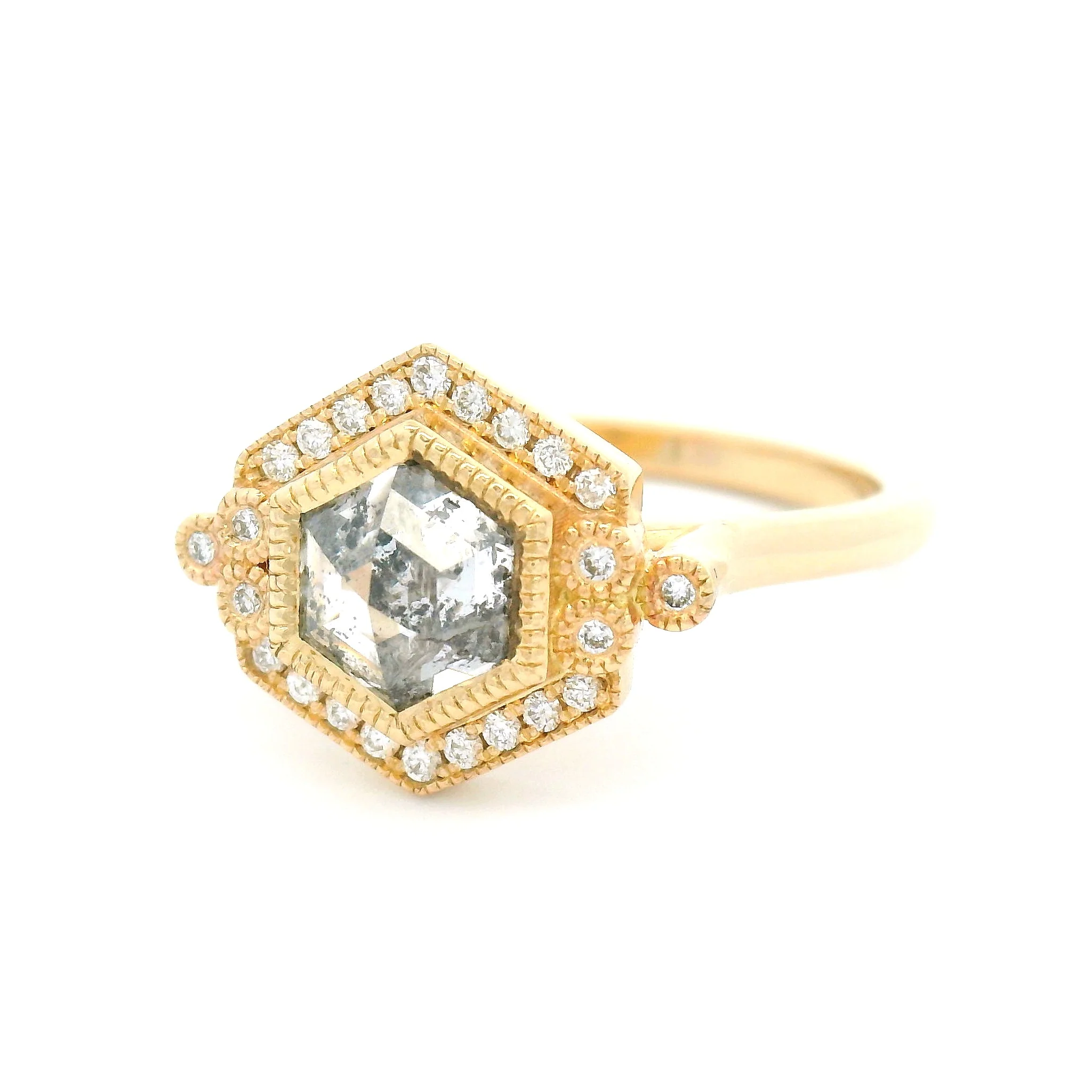 14k Yellow Engagement Ring with 1.14ct Rose-Cut Diamond and Accent Diamonds - Image 2