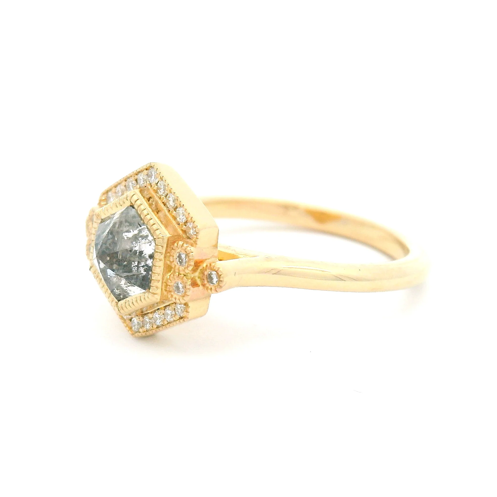 14k Yellow Engagement Ring with 1.14ct Rose-Cut Diamond and Accent Diamonds - Image 3