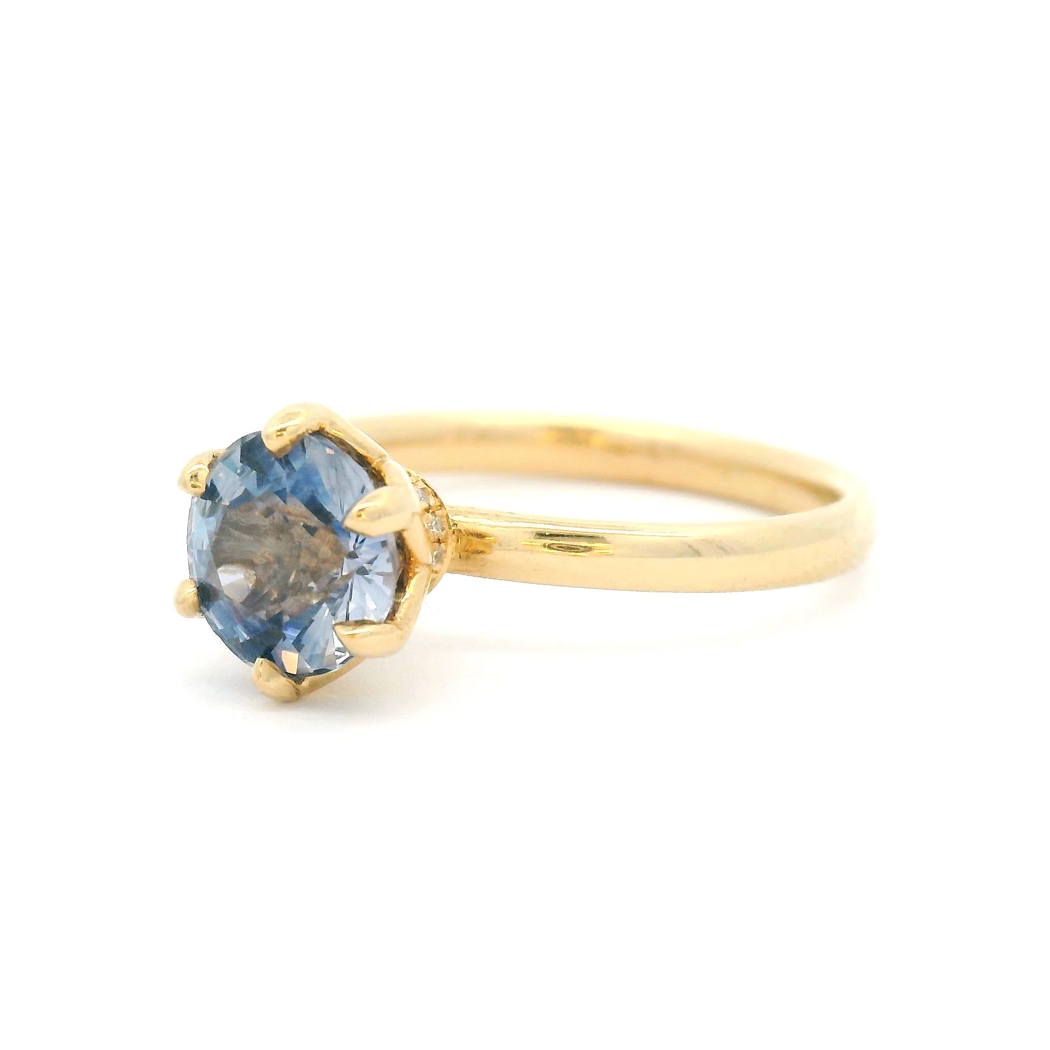 14k Yellow Solitaire with 1.53ct Light-Blue Sapphire & Hidden Accent Diamond Halo - Image 2