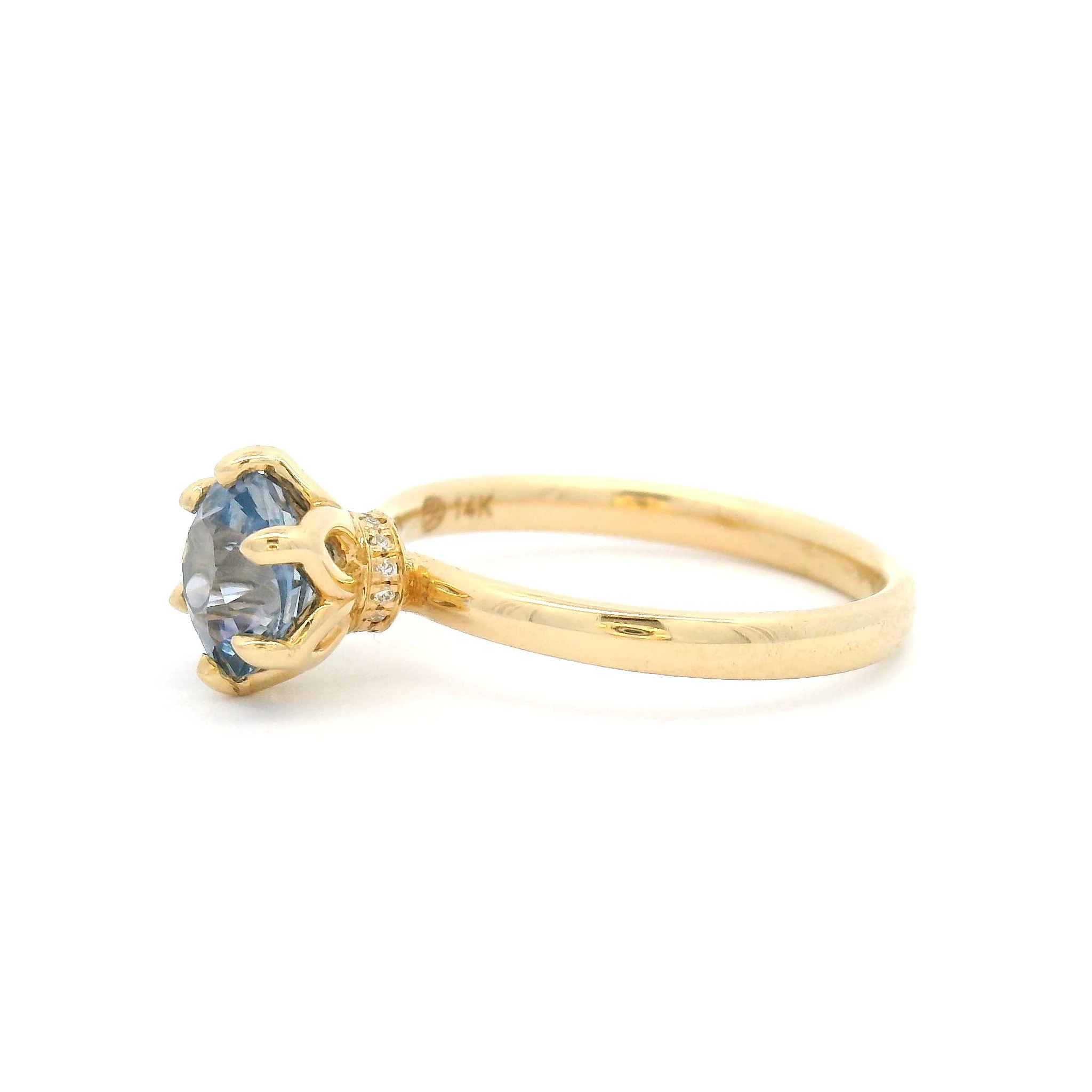 14k Yellow Solitaire with 1.53ct Light-Blue Sapphire & Hidden Accent Diamond Halo - Image 3