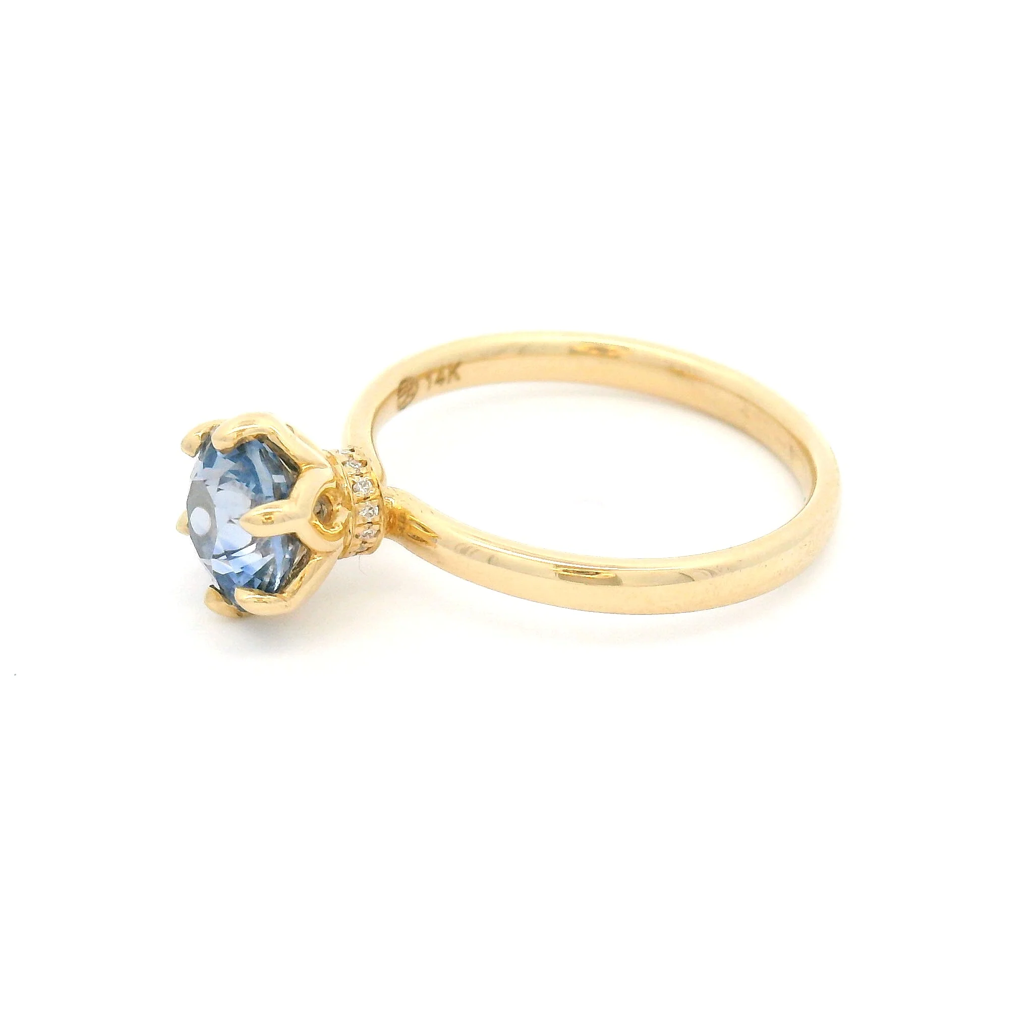 14k Yellow Solitaire with 1.53ct Light-Blue Sapphire & Hidden Accent Diamond Halo - Image 4
