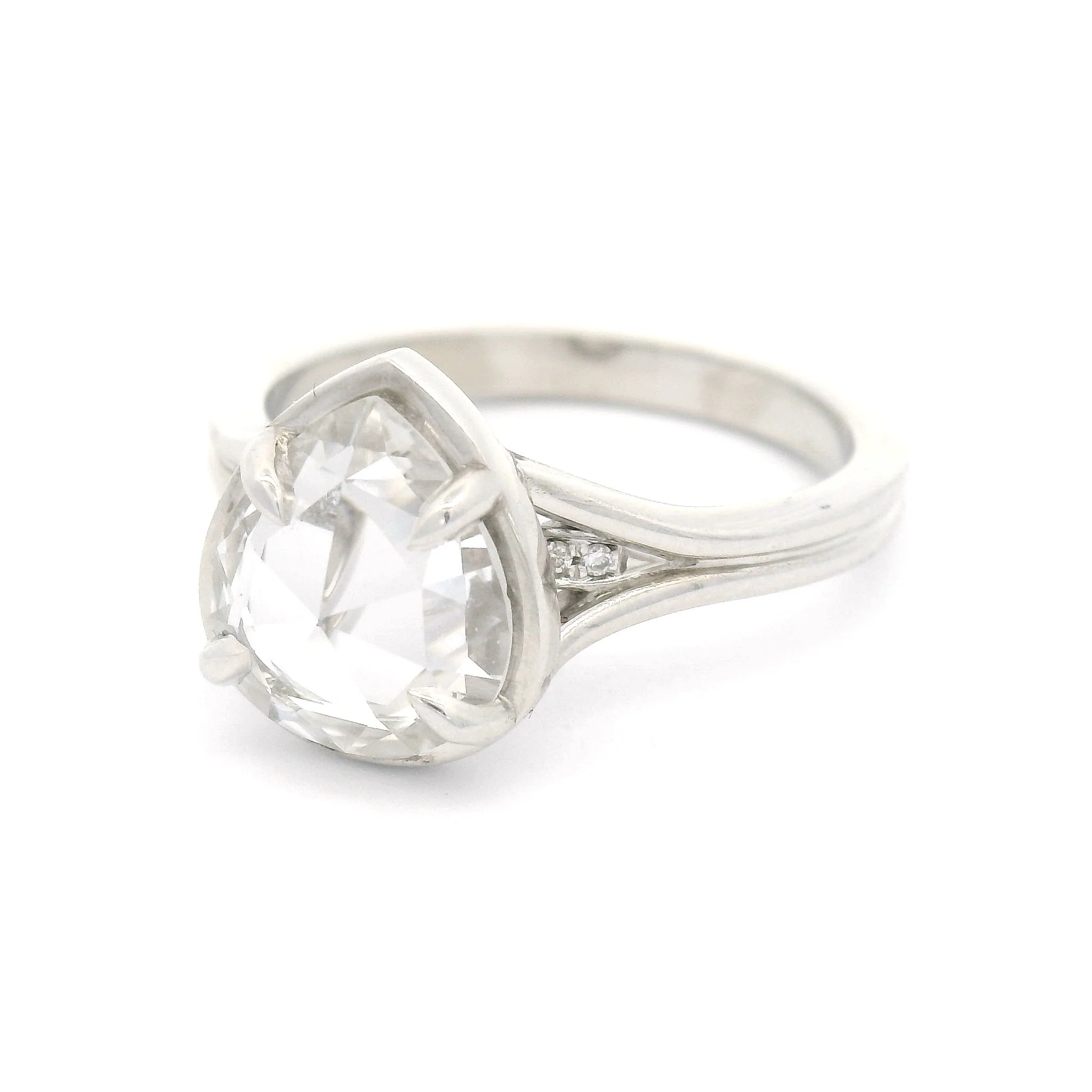 14k White Ring with 2.05ct Lab-Grown Rose-Cut White Sapphire and Accent Lab Diamonds - Image 2