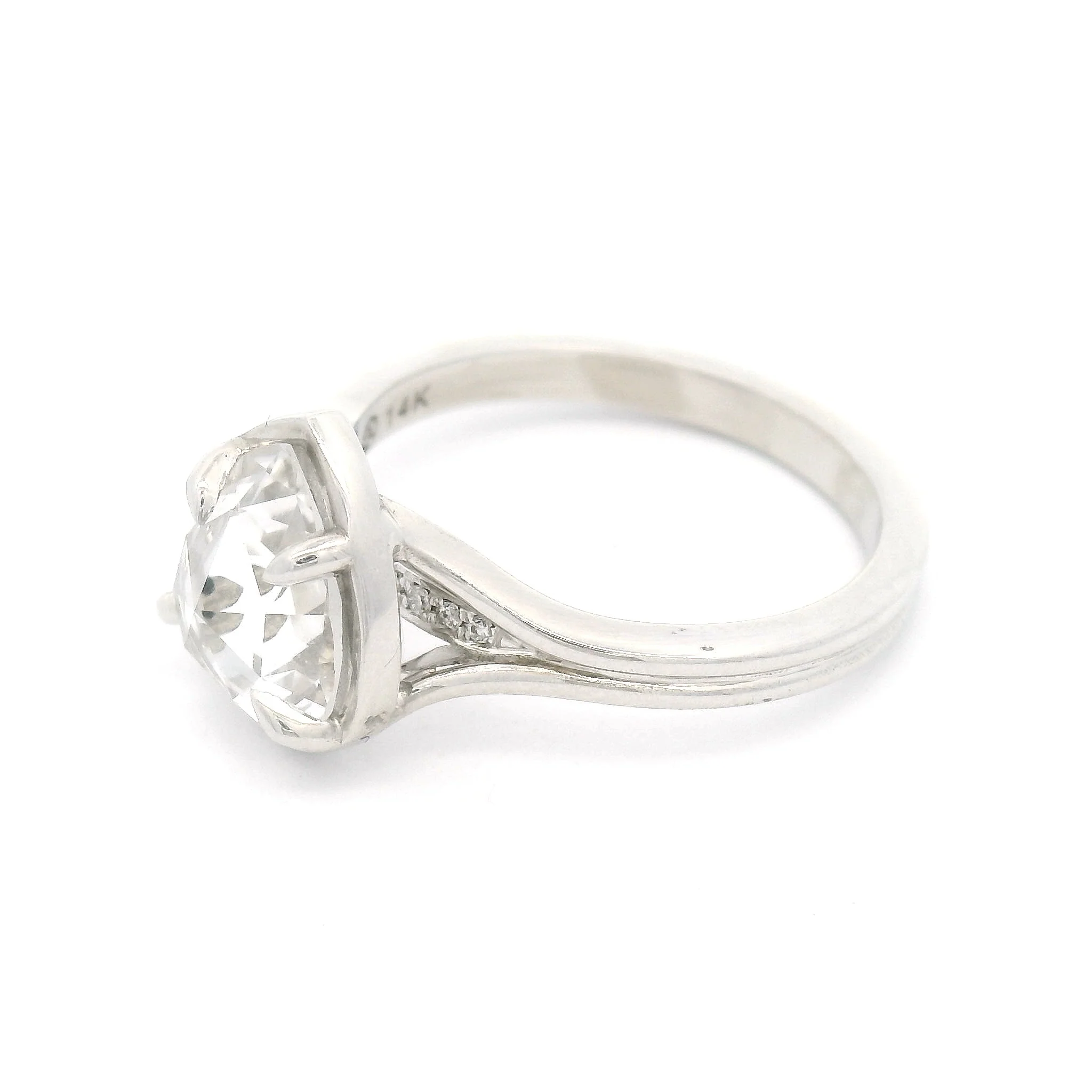 14k White Ring with 2.05ct Lab-Grown Rose-Cut White Sapphire and Accent Lab Diamonds - Image 3