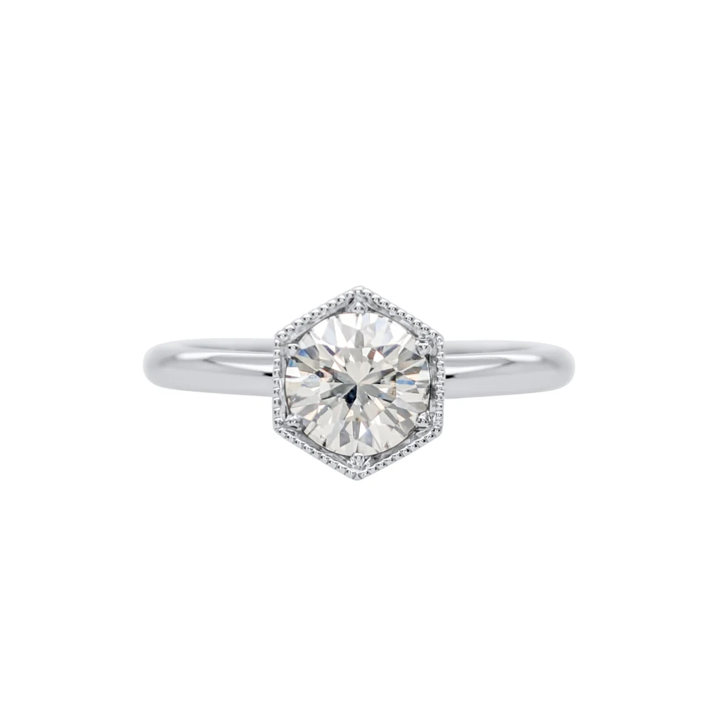 14k White Solitaire with 0.54ct Round Moissanite - Image 4