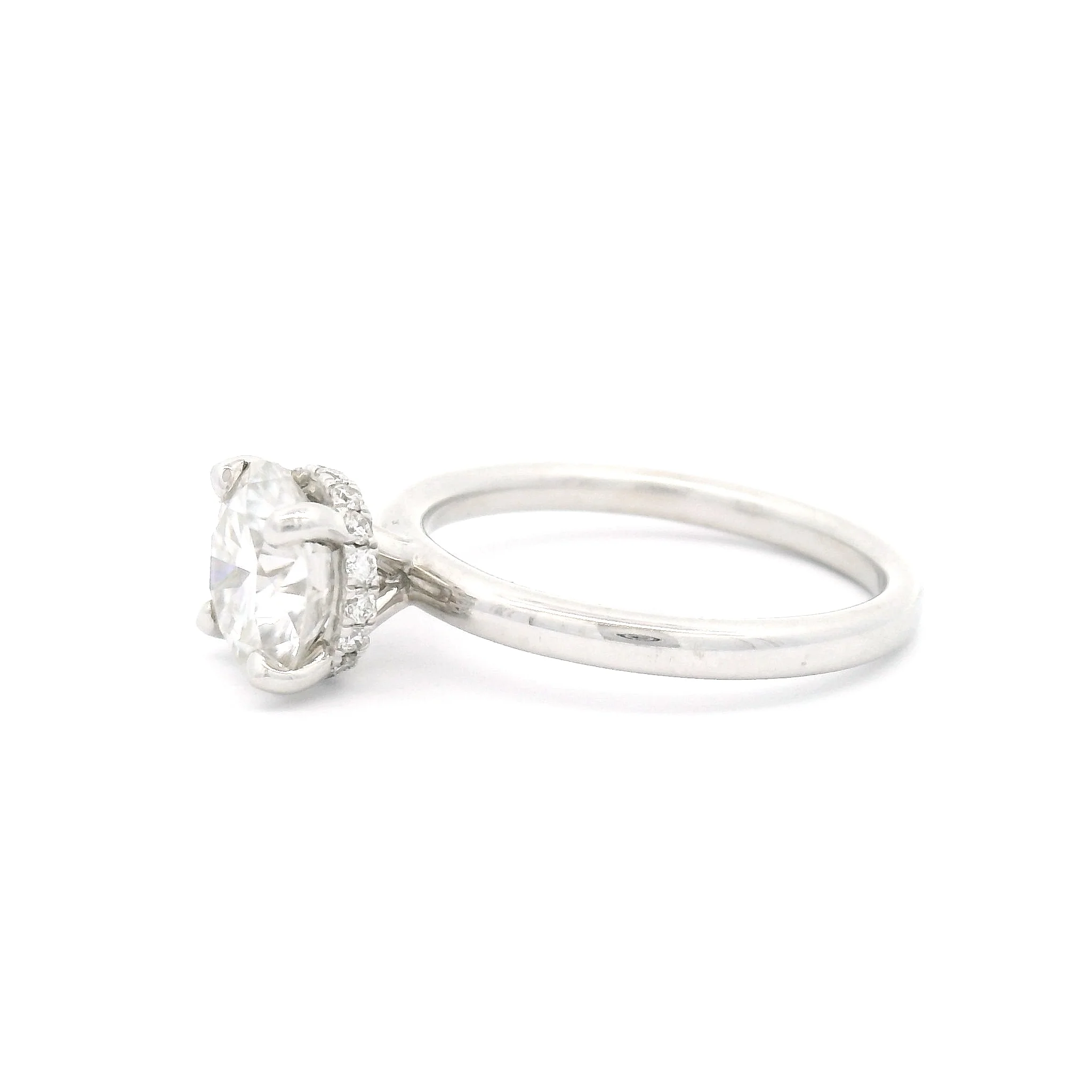 14k White Solitaire with 1.87ct Moissanite and Diamond Accent Hidden Halo - Image 3