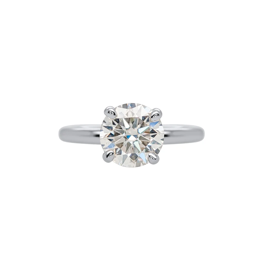 14k White Solitaire with 1.87ct Moissanite and Diamond Accent Hidden Halo - Image 4