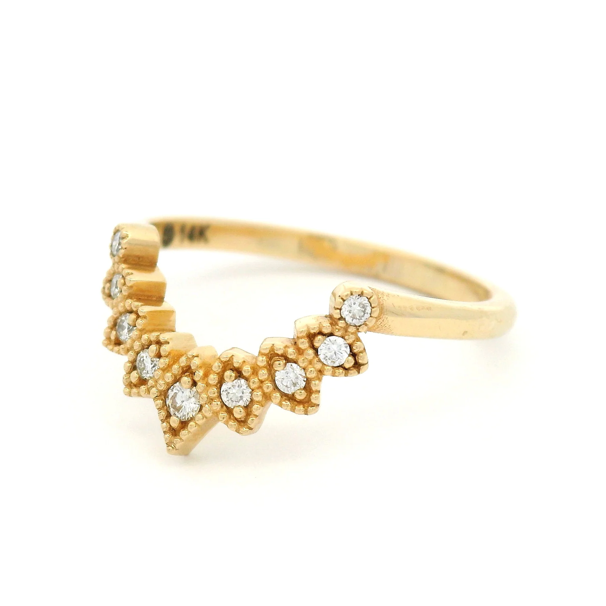 14k Yellow Vintage-Style Contour Band with 0.11cts Accent Diamonds - Image 2