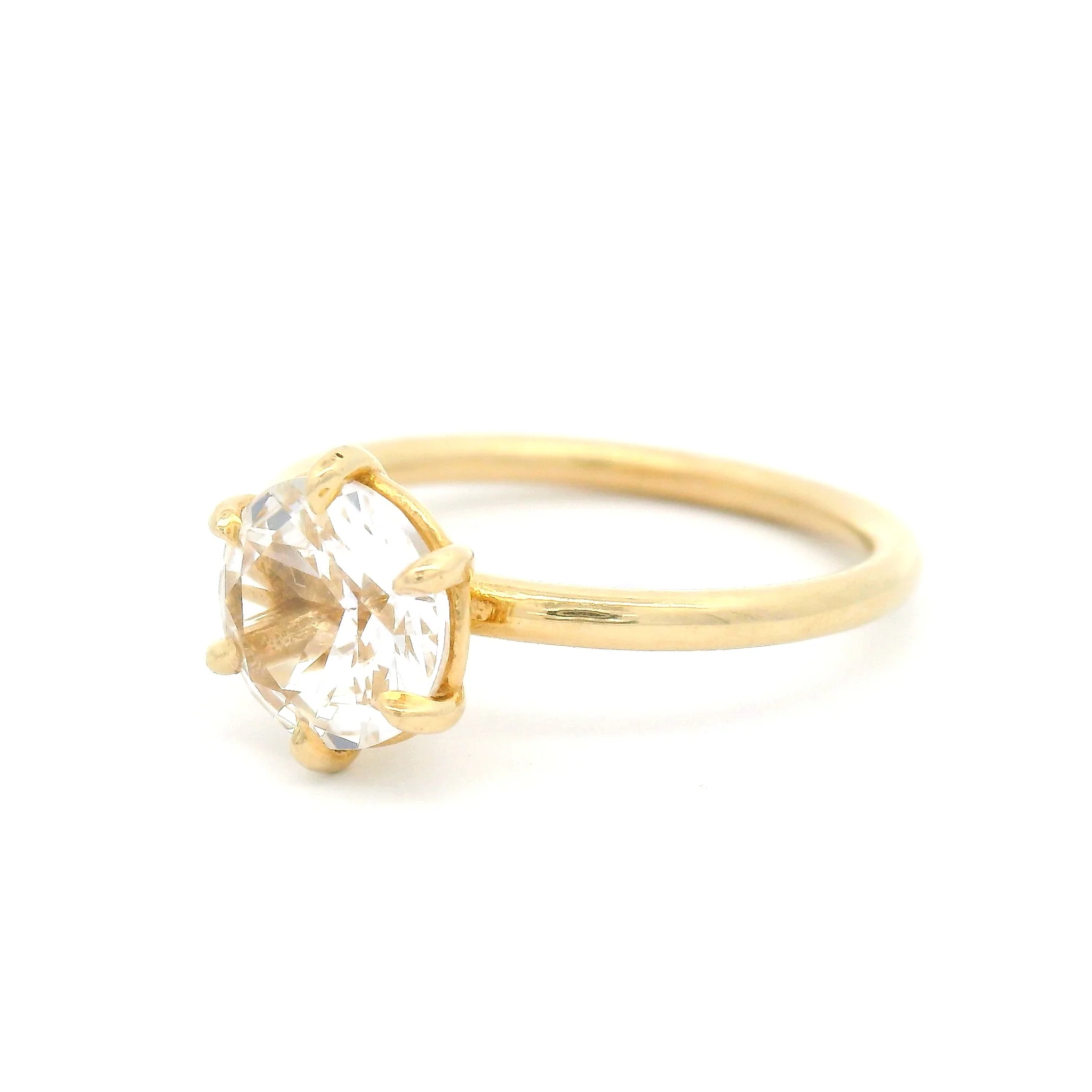 14k Yellow 6-Claw Solitaire with 1.5ct Lab-Grown White Sapphire - Image 2