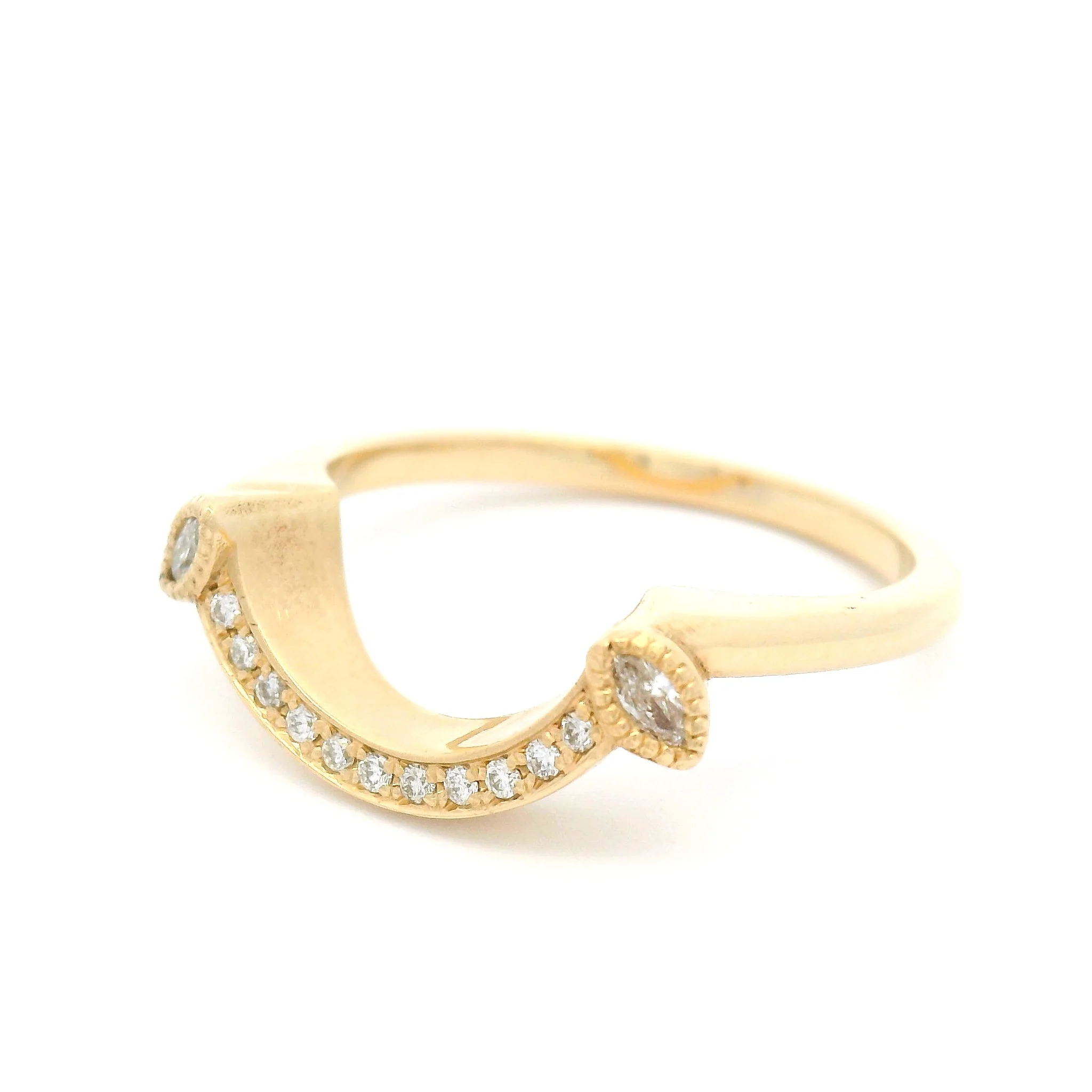 14k Yellow Vintage-Style Contour Band with 0.21cts Accent Lab-Grown Diamonds - Image 2