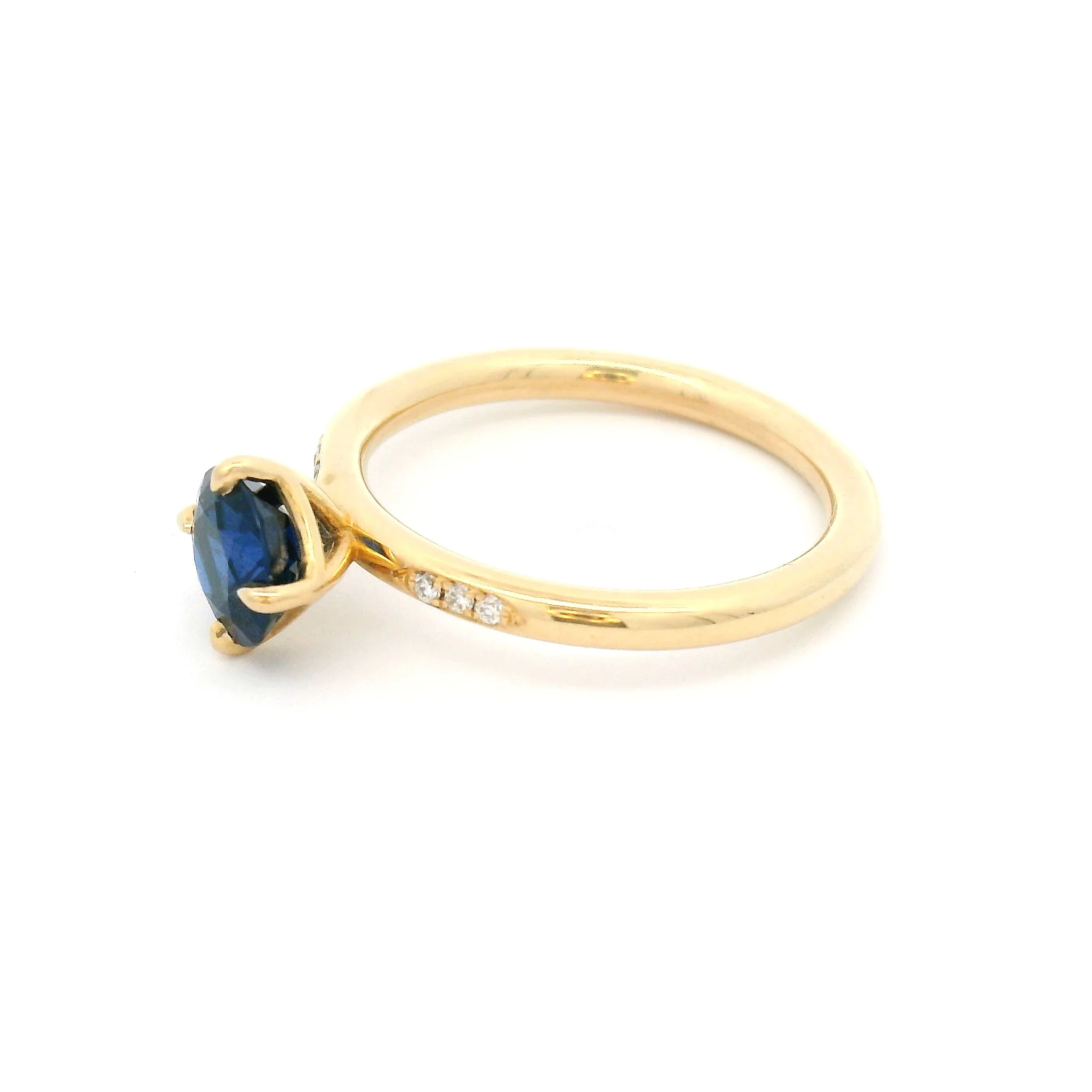 14k Yellow Engagement Ring with 1.1ct Lab-Grown Blue Sapphire and Accent Diamonds - Image 3