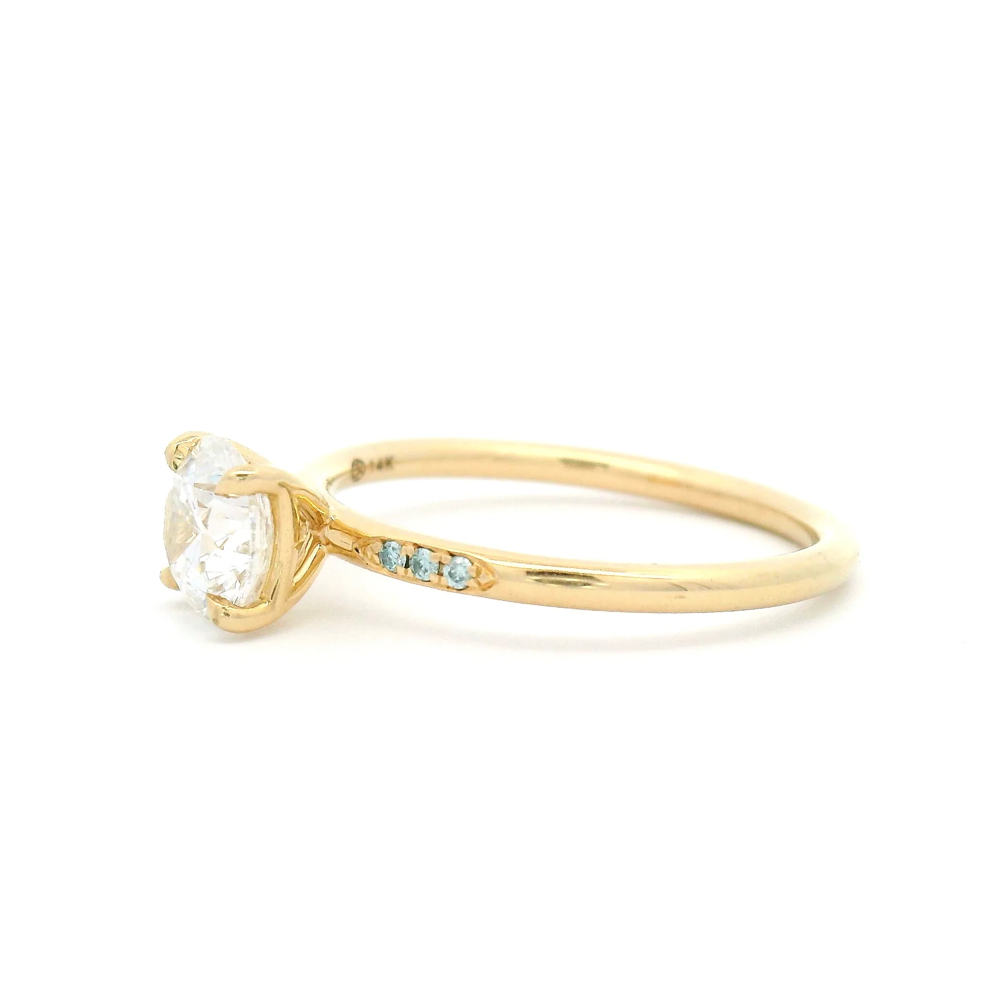 14k Yellow Engagement Ring with 0.90ct Lab-Grown Diamond and Accent Blue Diamonds - Image 3