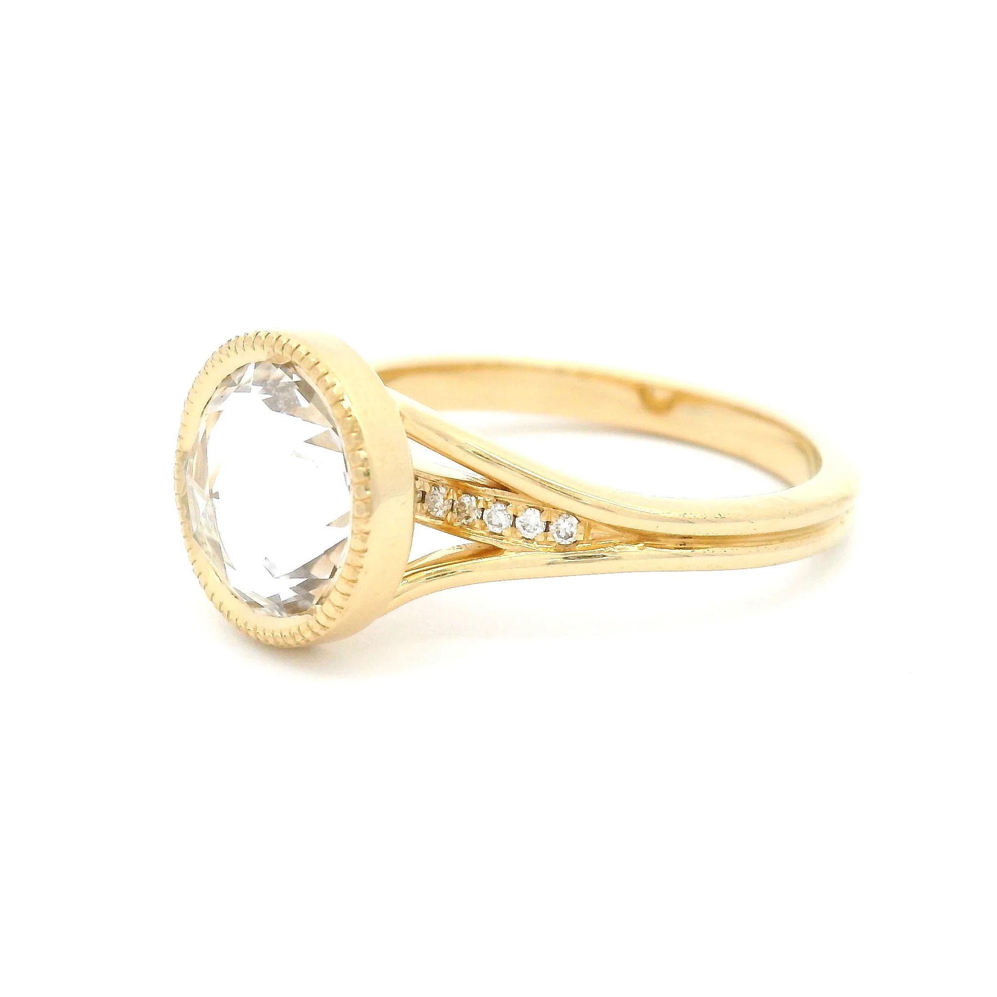 14k Yellow Ring with 2.53ct Lab-Grown Rose-Cut White Sapphire and Accent Diamonds - Image 3