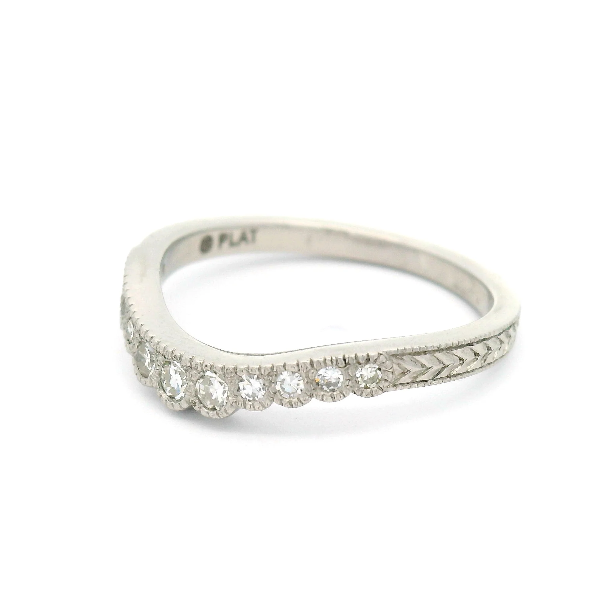 Platinum Hand-Engraved Contour Band with 0.16cts Single Cut Diamonds - Image 2